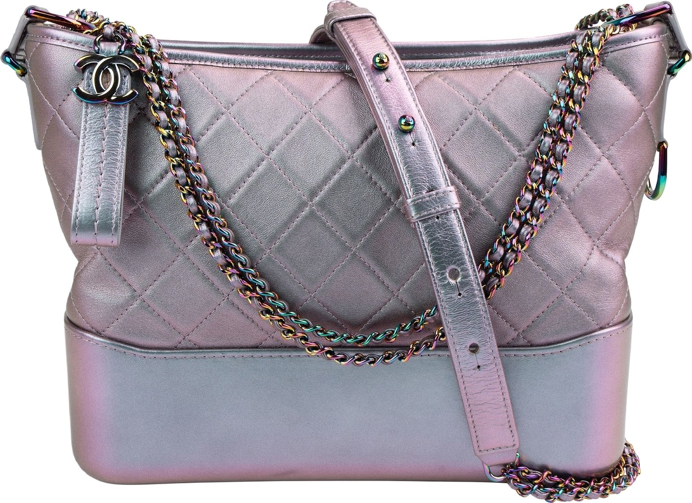 Chanel Purple Quilted Calfskin Multicolor Rainbow Hardware Gabrielle Crossbody Bag