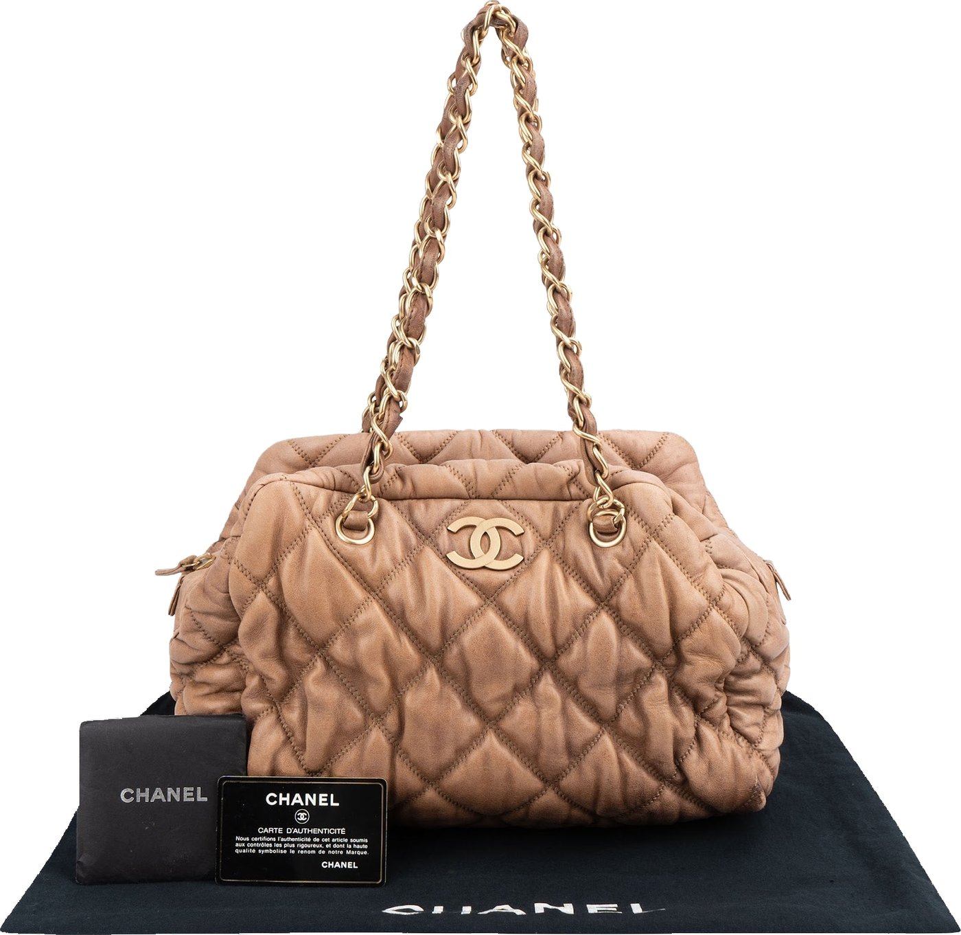 Chanel Bubble Quilted Lambskin CC Bowler Shoulder Bag