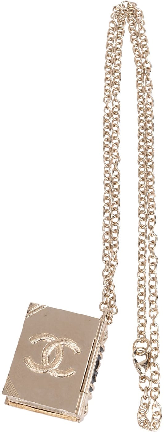 Chanel Gold Tone Leo Book Locket Medallion Necklace B22C