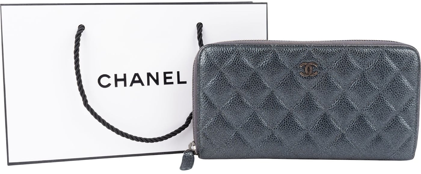 Chanel Quilted Caviar Leather Zip Around Wallet