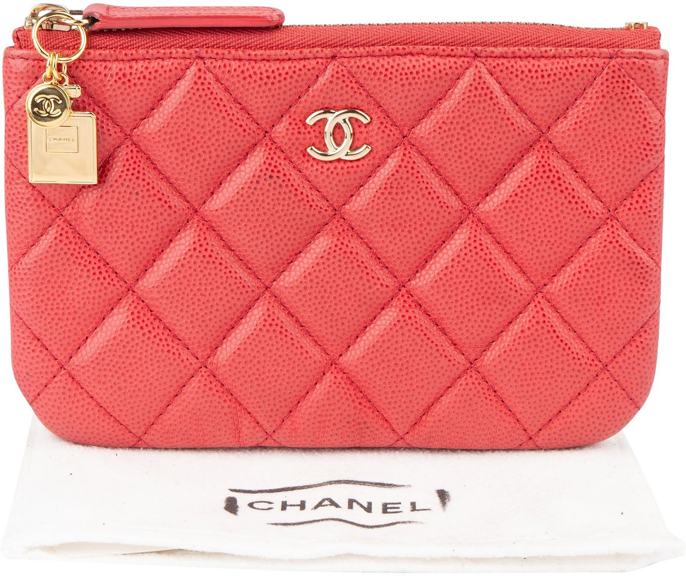 Chanel Caviar Leather Quilted O-Case N°5 Charm Wallet