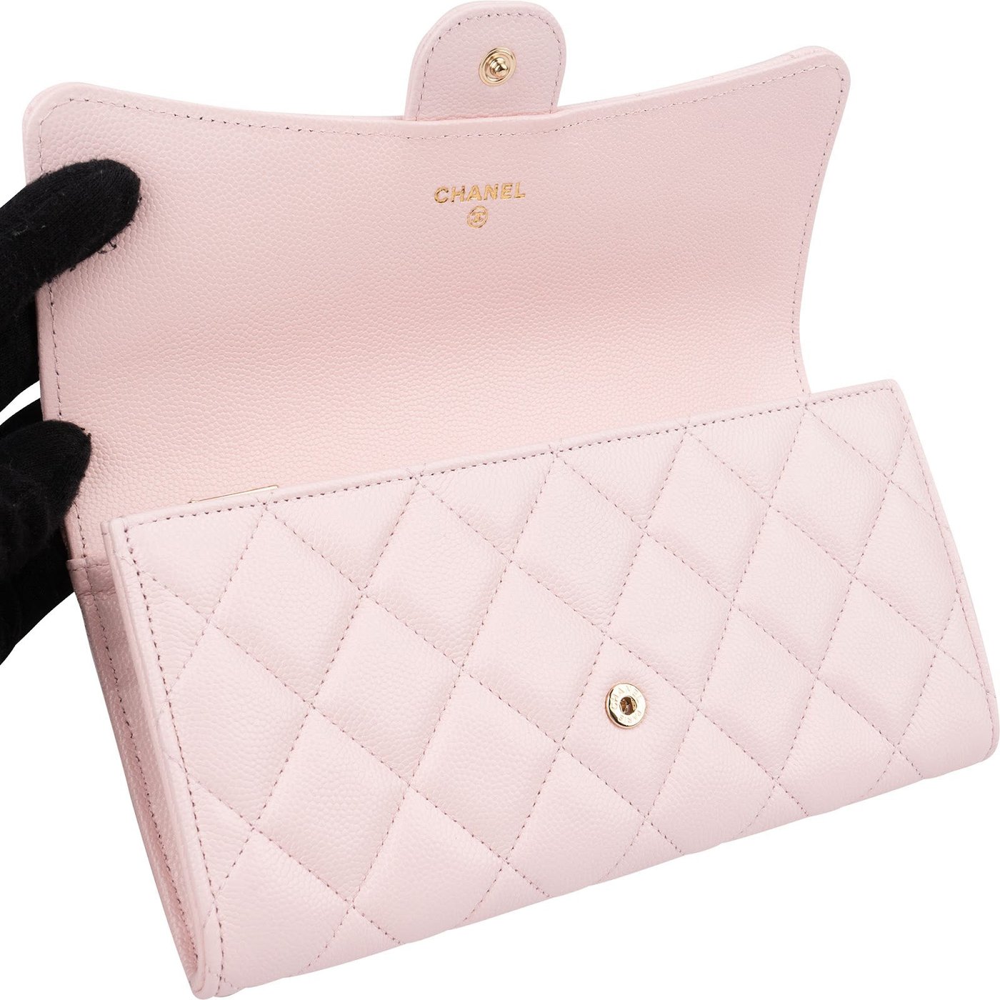 Chanel Pink Quilted Caviar Leather Classic Long Flap Wallet