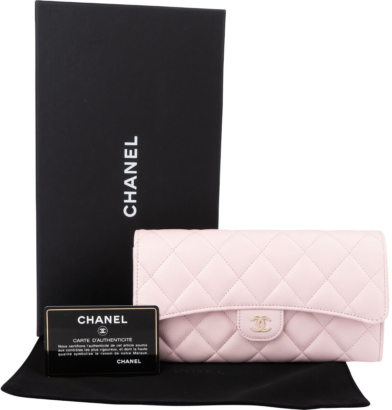 Chanel Pink Quilted Caviar Leather Classic Long Flap Wallet