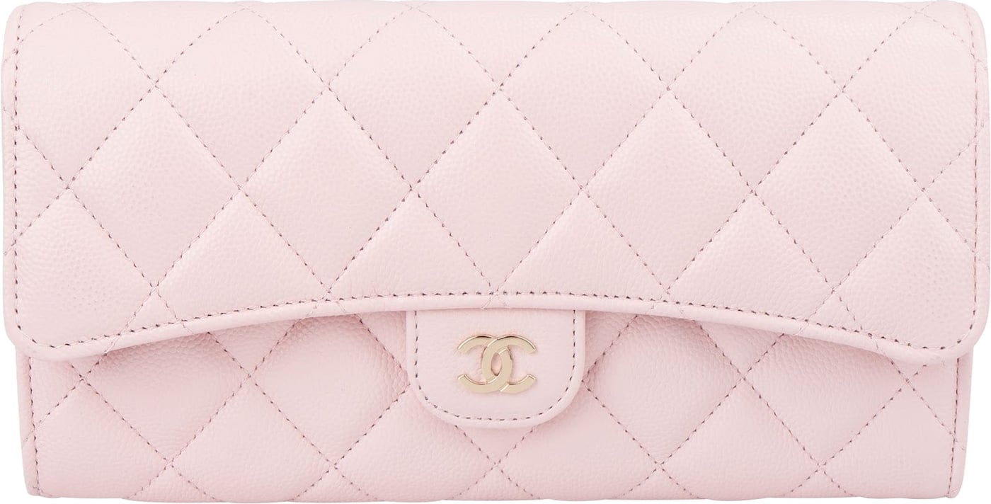 Chanel Pink Quilted Caviar Leather Classic Long Flap Wallet