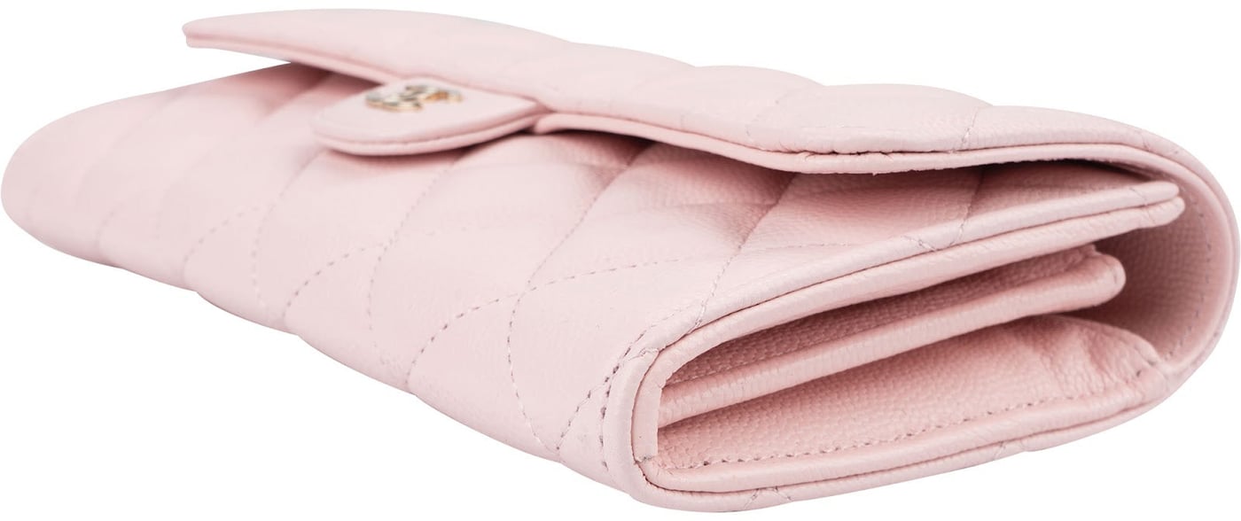 Chanel Pink Quilted Caviar Leather Classic Long Flap Wallet