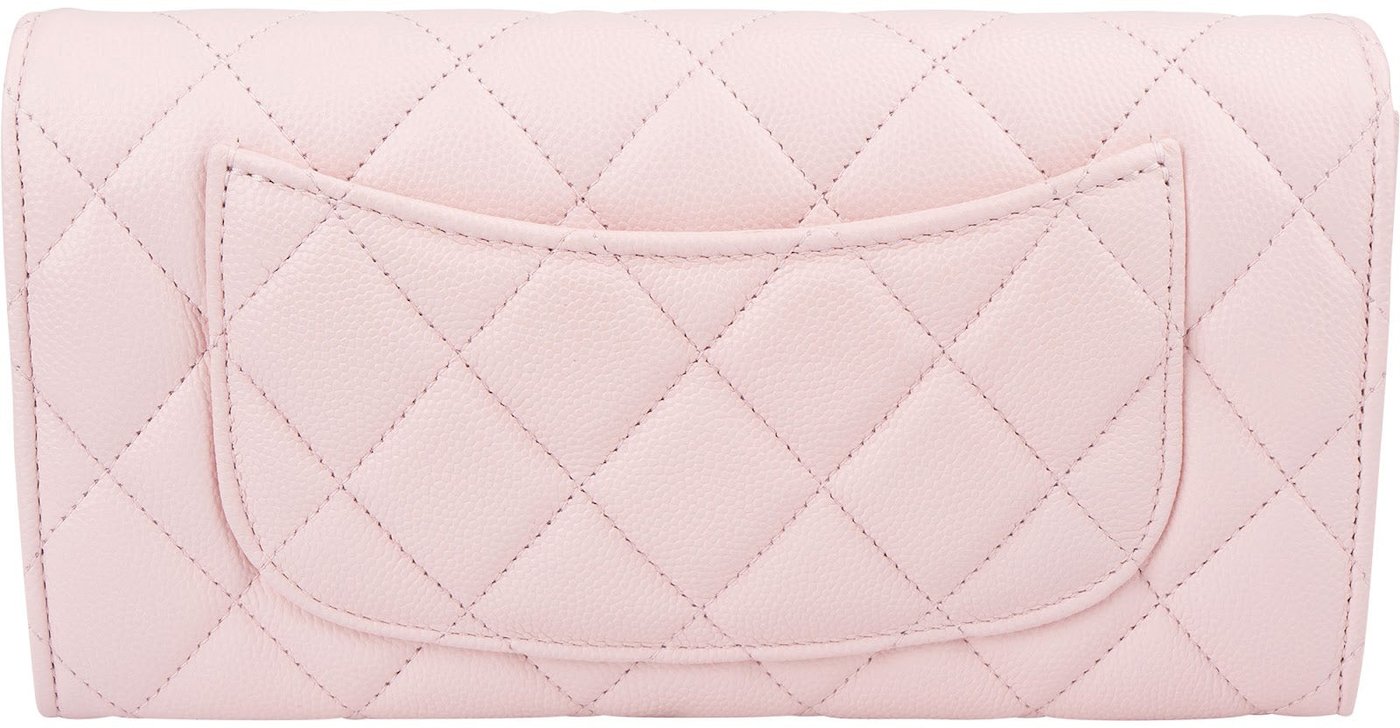 Chanel Pink Quilted Caviar Leather Classic Long Flap Wallet