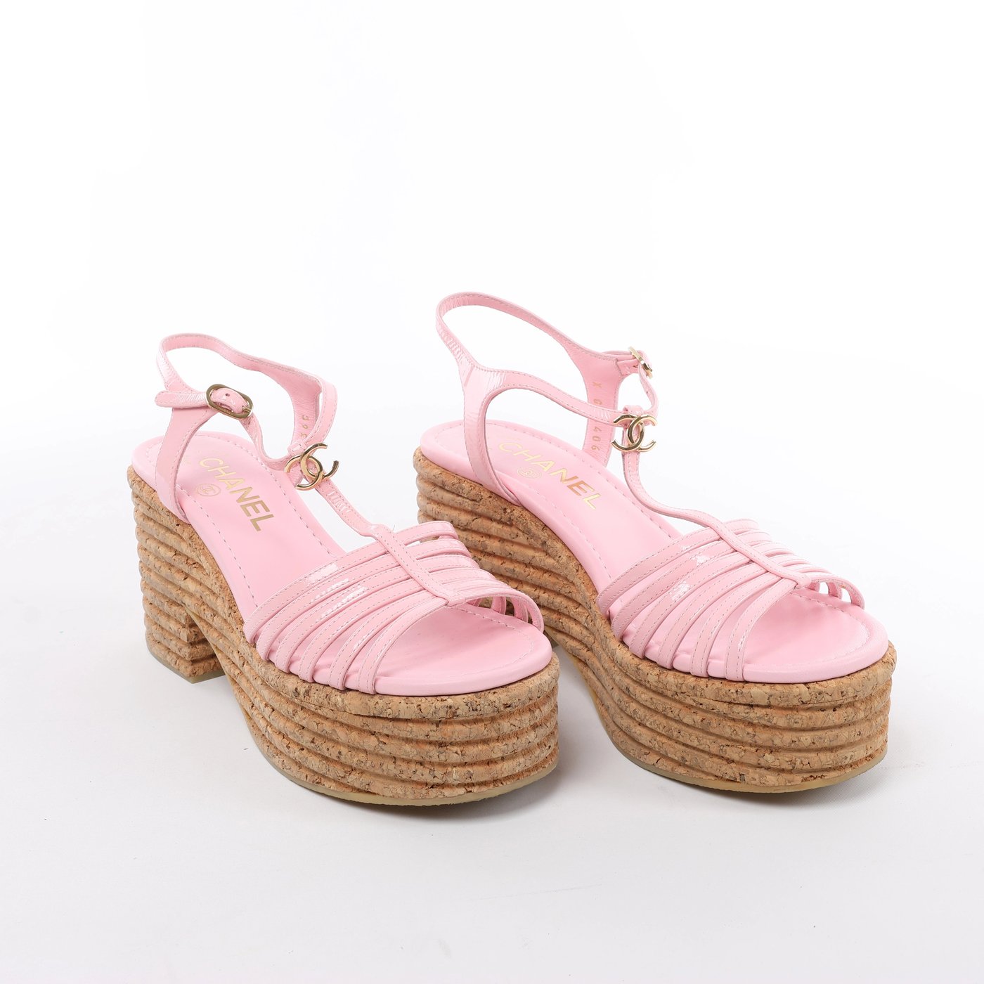 Chanel Coco Mark 25SS Patent Leather Sandals in Pink G46406, Size EU 36