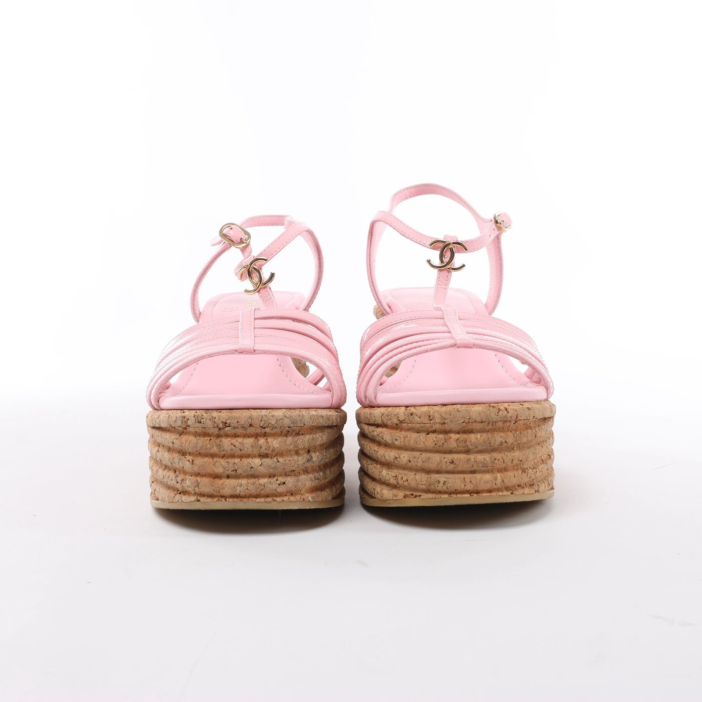 Chanel Coco Mark 25SS Patent Leather Sandals in Pink G46406, Size EU 36