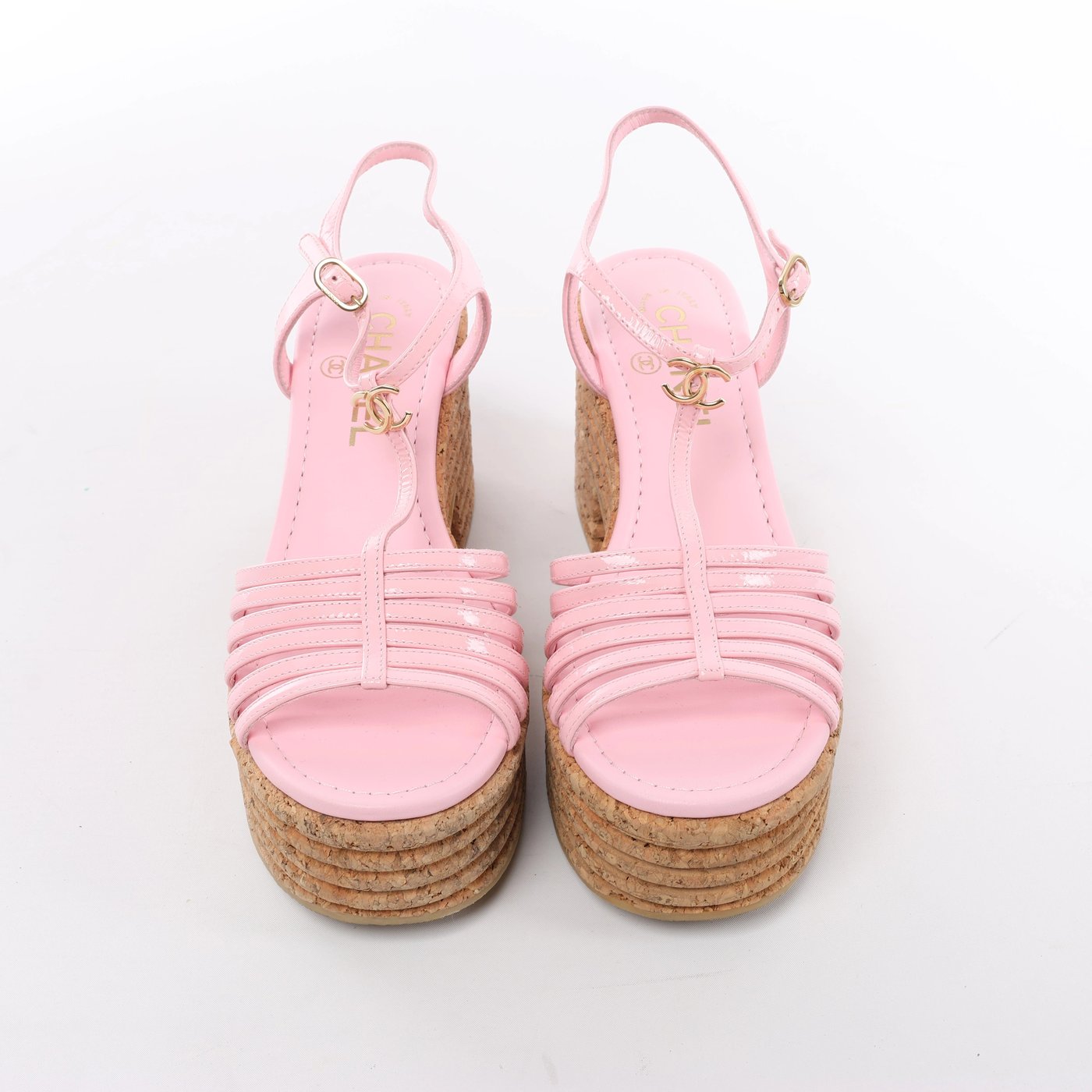 Chanel Coco Mark 25SS Patent Leather Sandals in Pink G46406, Size EU 36