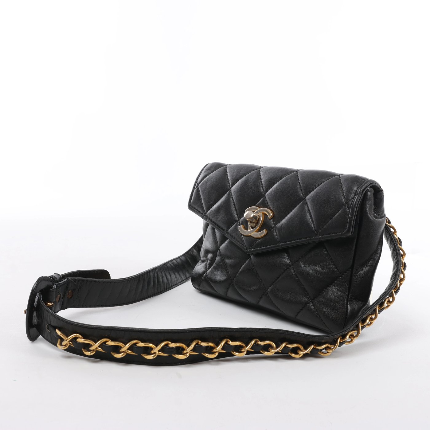 Chanel Vintage Classic Matelasse Leather Belt Bag in Black