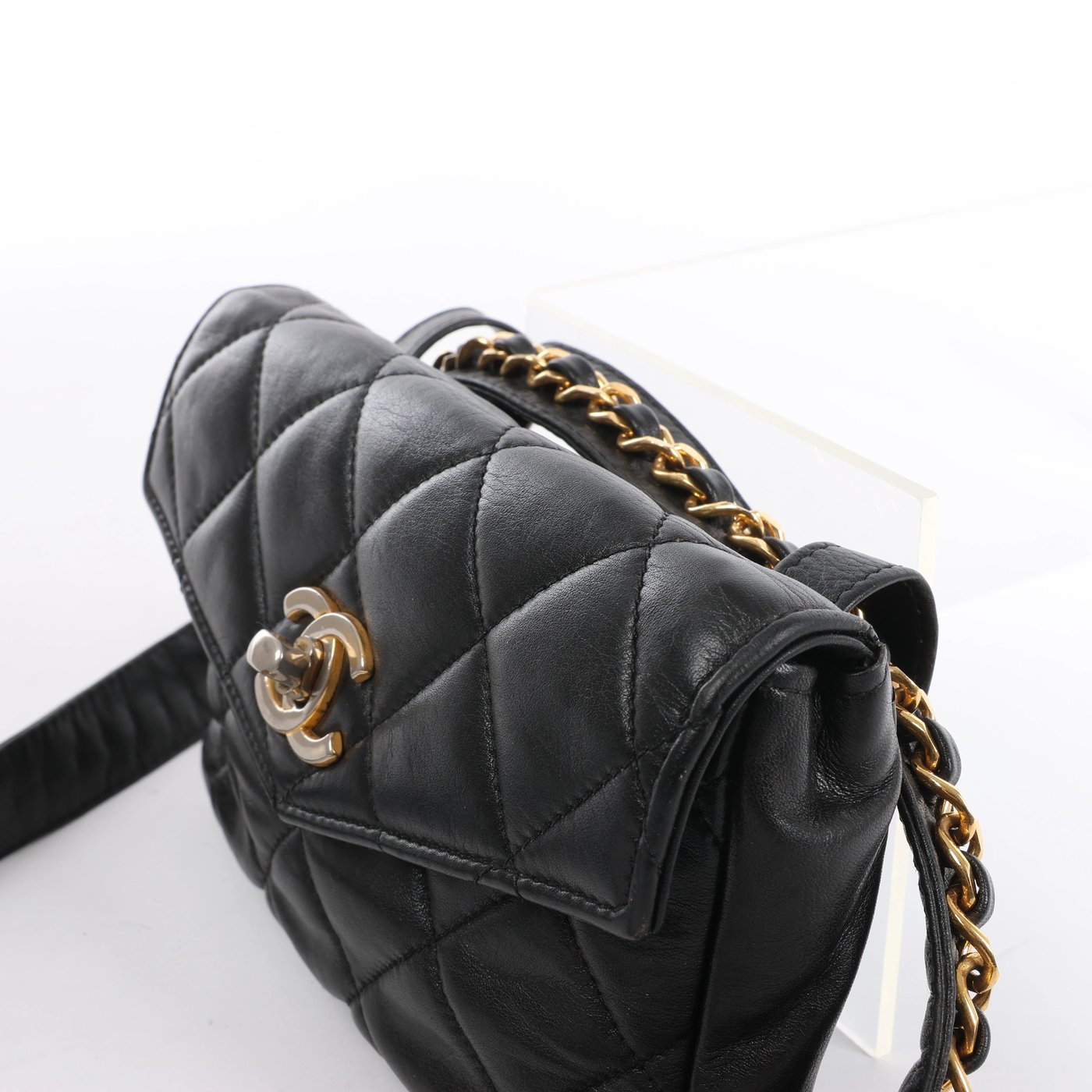 Chanel Vintage Classic Matelasse Leather Belt Bag in Black
