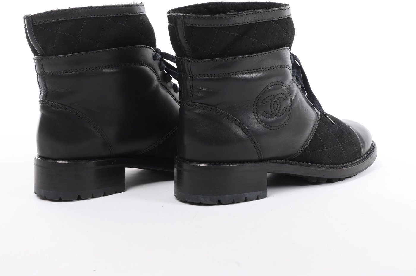 Chanel Coco Mark Matelasse Leather & Suede Boots 39 Ladies' Black G29476 Boa fluff