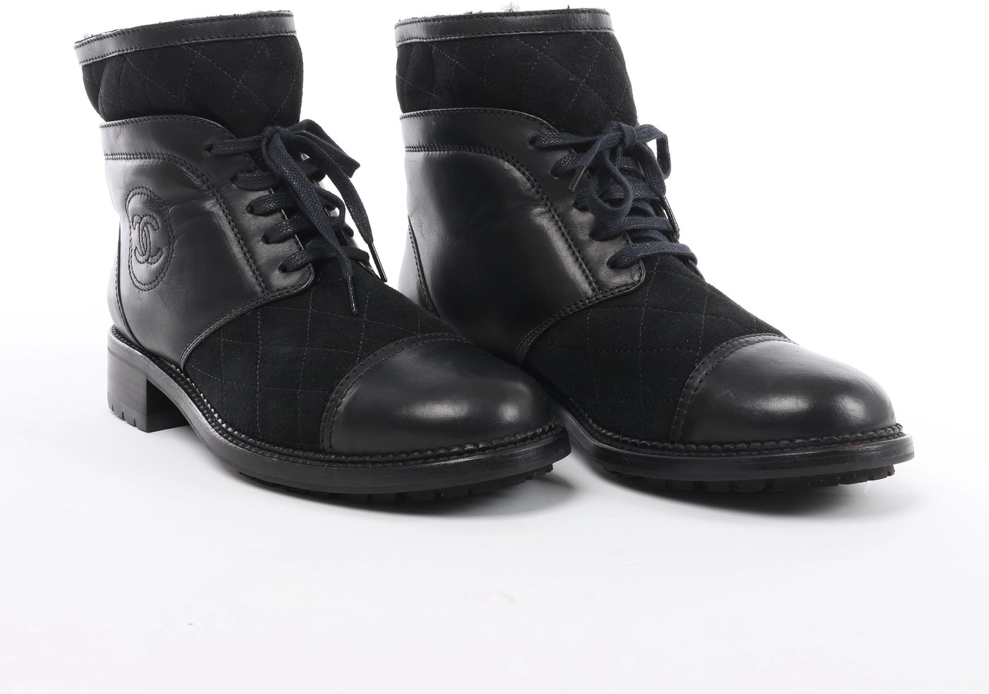 Chanel Coco Mark Matelasse Leather & Suede Boots 39 Ladies' Black G29476 Boa fluff