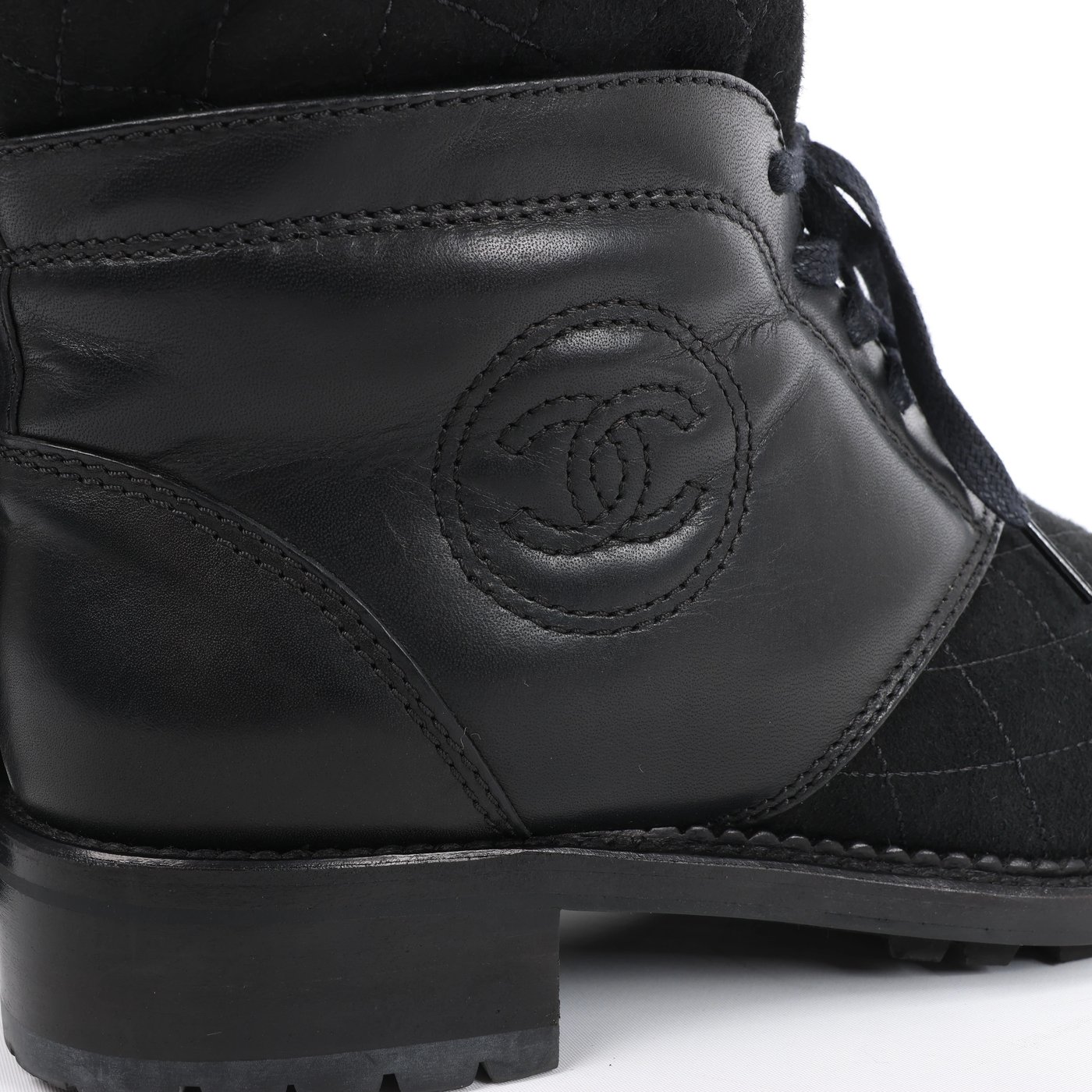 Chanel Coco Mark Matelasse Leather & Suede Boots 39 Ladies' Black G29476 Boa fluff