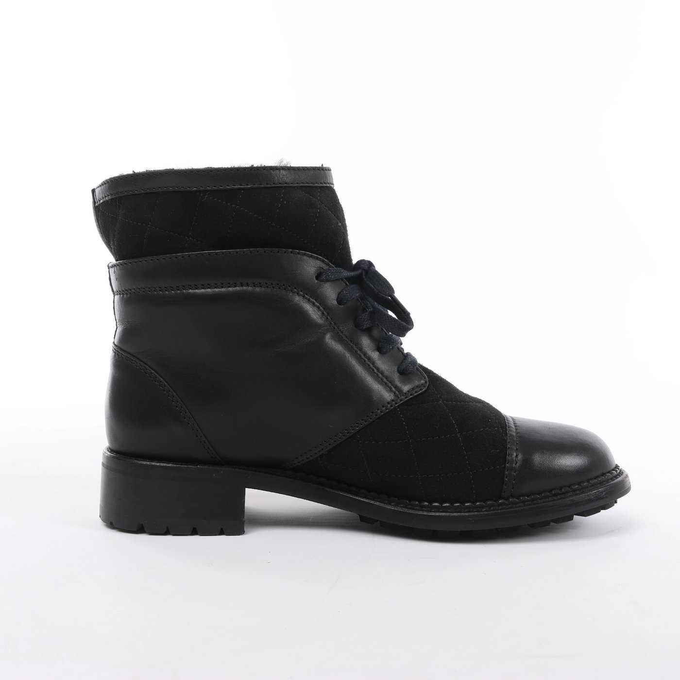 Chanel Coco Mark Matelasse Leather & Suede Boots 39 Ladies' Black G29476 Boa fluff
