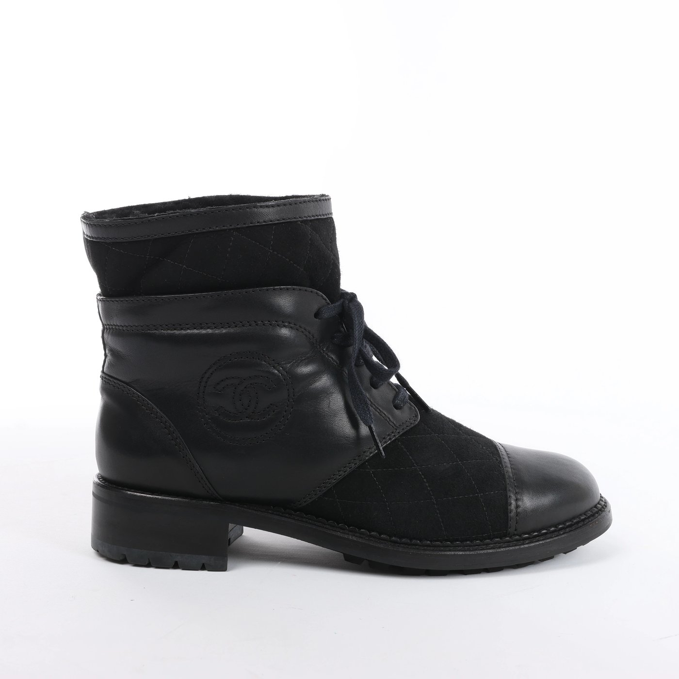 Chanel Coco Mark Matelasse Leather & Suede Boots 39 Ladies' Black G29476 Boa fluff