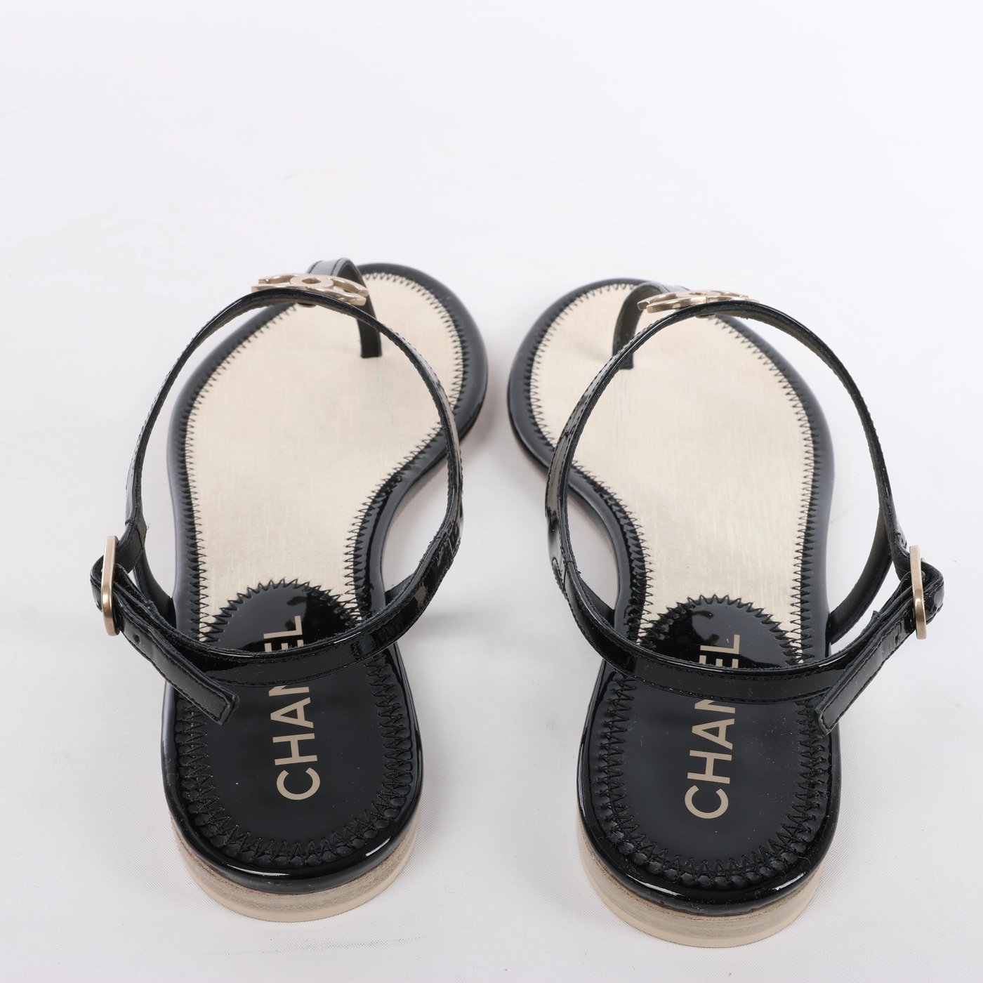 Chanel Coco Mark 14P Suede x Patent Beach Sandals in Black G28941, Size EU 38