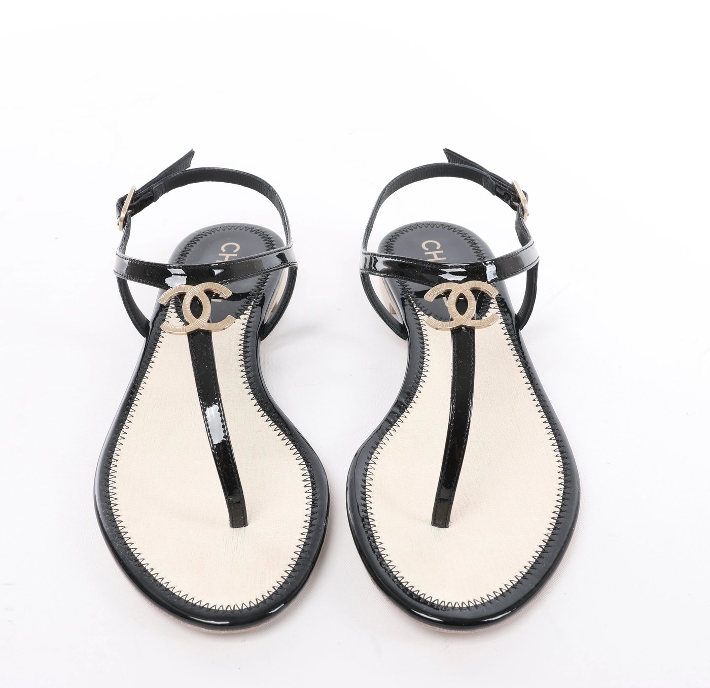 Chanel Coco Mark 14P Suede x Patent Beach Sandals in Black G28941, Size EU 38