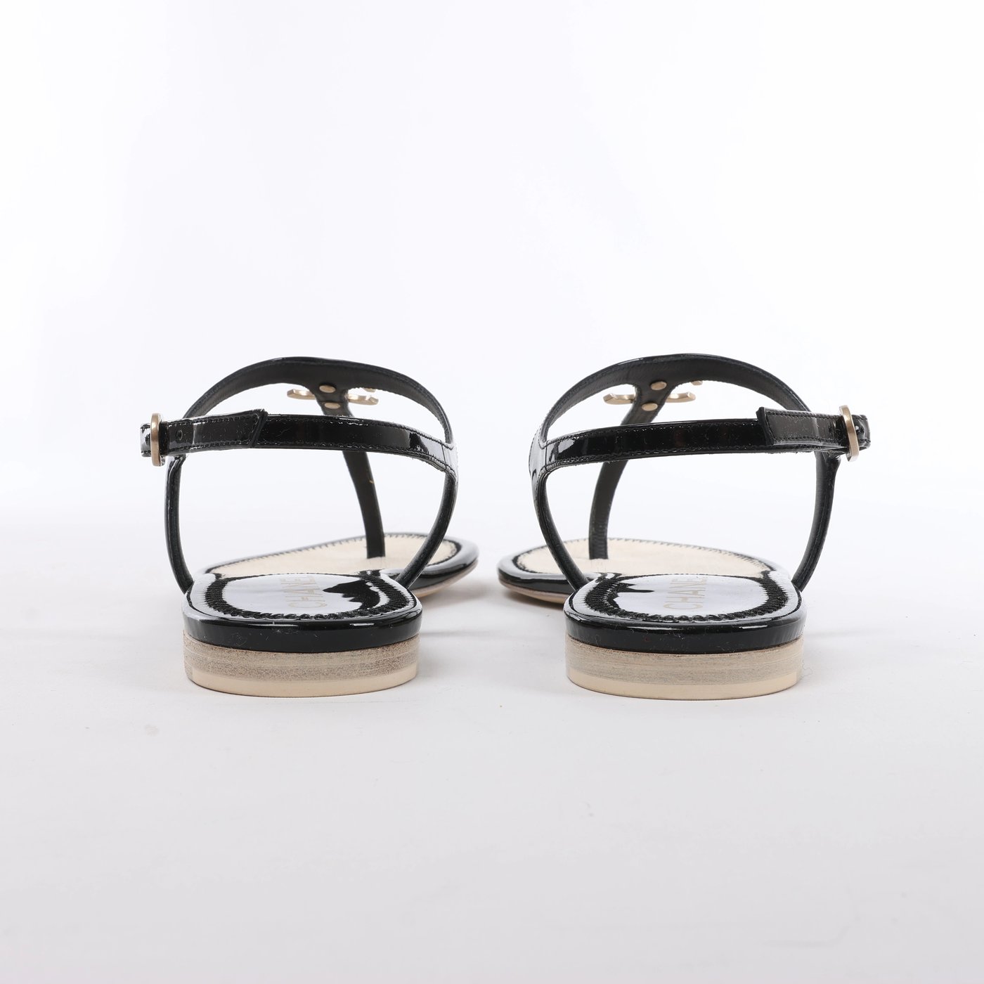 Chanel Coco Mark 14P Suede x Patent Beach Sandals in Black G28941, Size EU 38