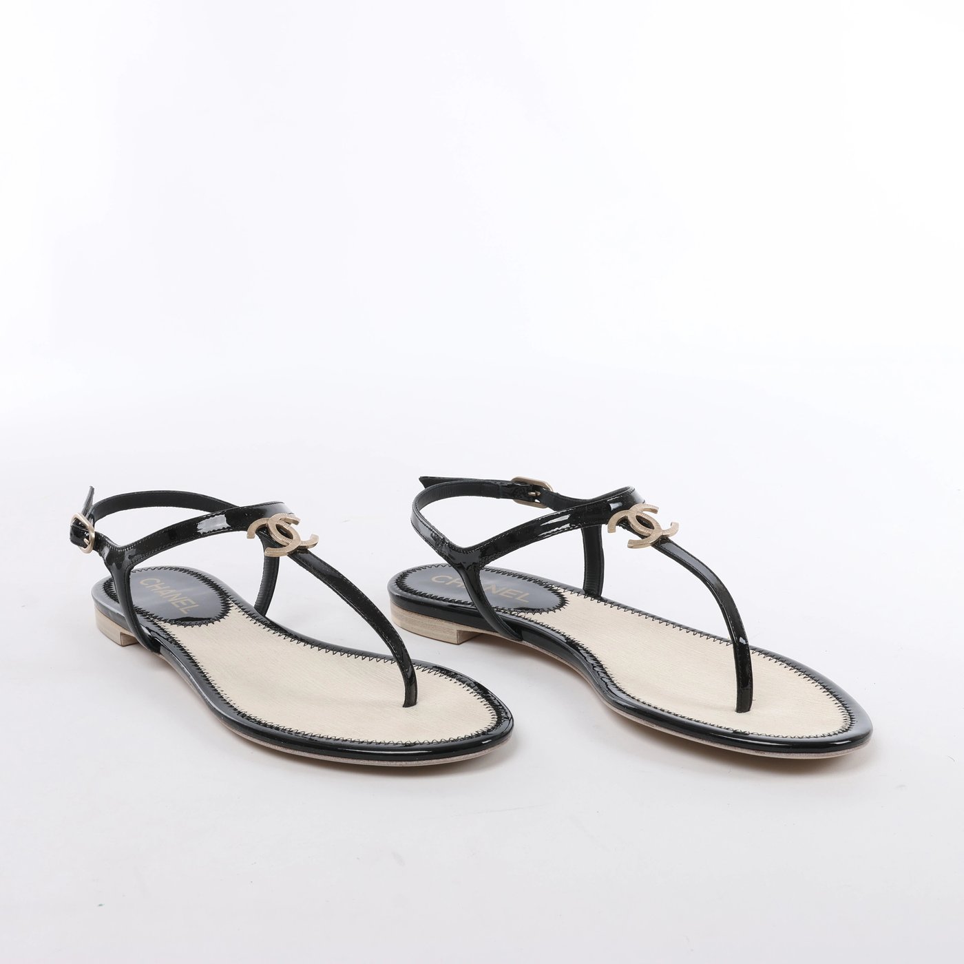 Chanel Coco Mark 14P Suede x Patent Beach Sandals in Black G28941, Size EU 38