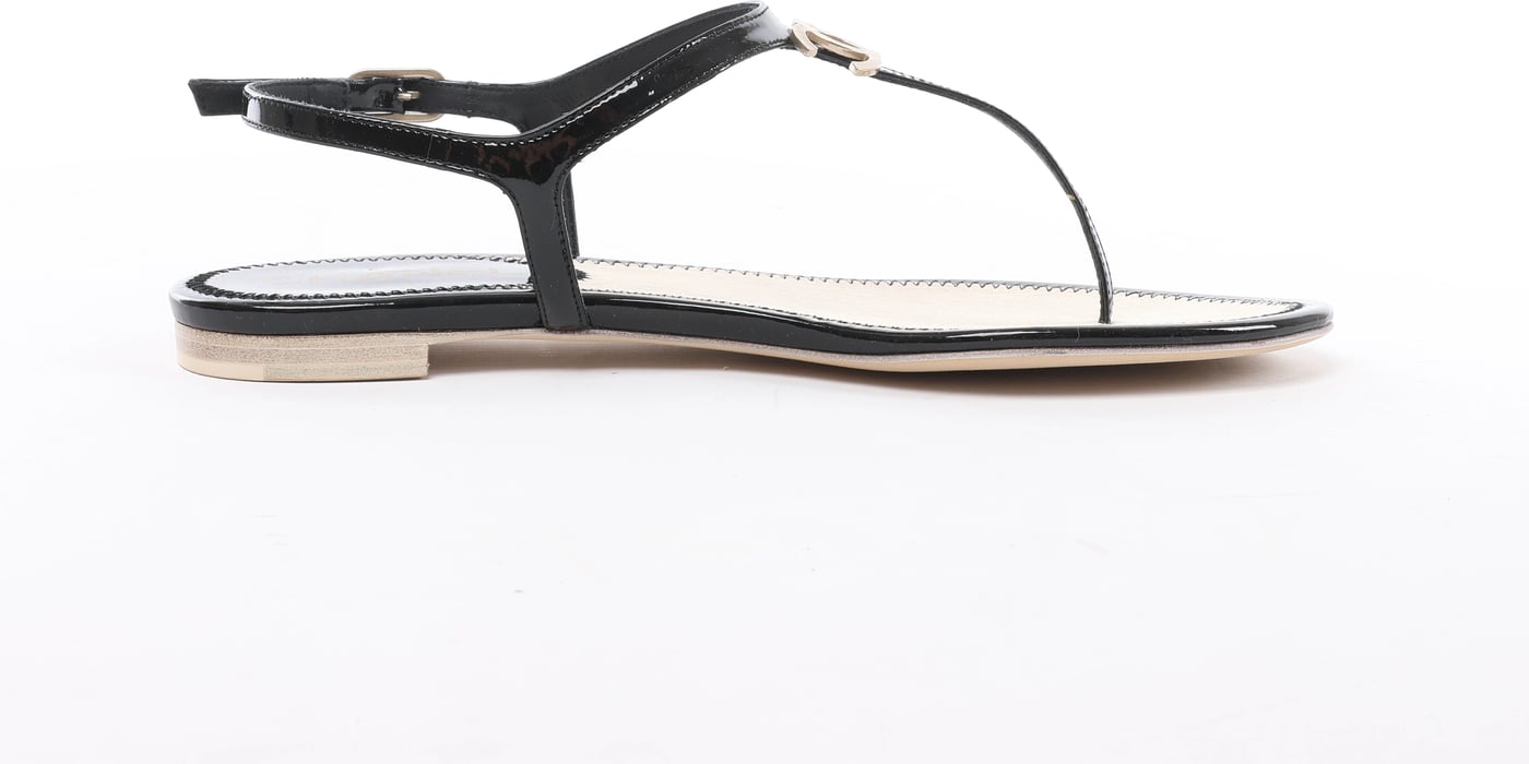 Chanel Coco Mark 14P Suede x Patent Beach Sandals in Black G28941, Size EU 38