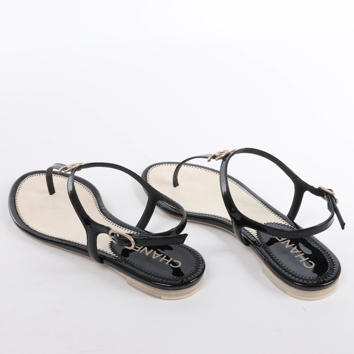 Chanel Coco Mark 14P Suede x Patent Beach Sandals in Black G28941, Size EU 38