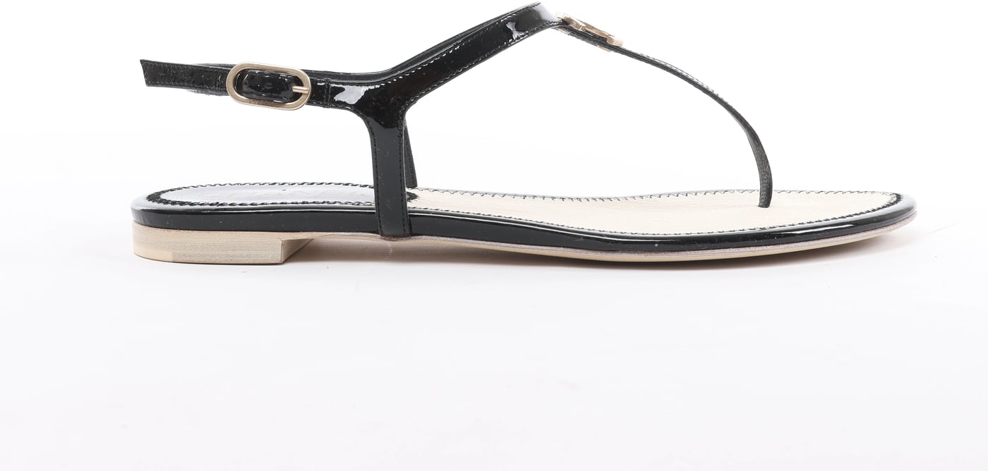 Chanel Coco Mark 14P Suede x Patent Beach Sandals in Black G28941, Size EU 38