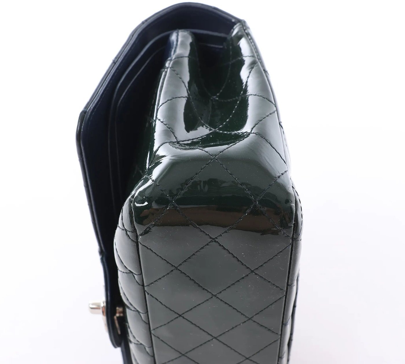Chanel Classic Matelasse 25 Patent Leather Double Flap Double Chain Shoulder Bag in Green A01112