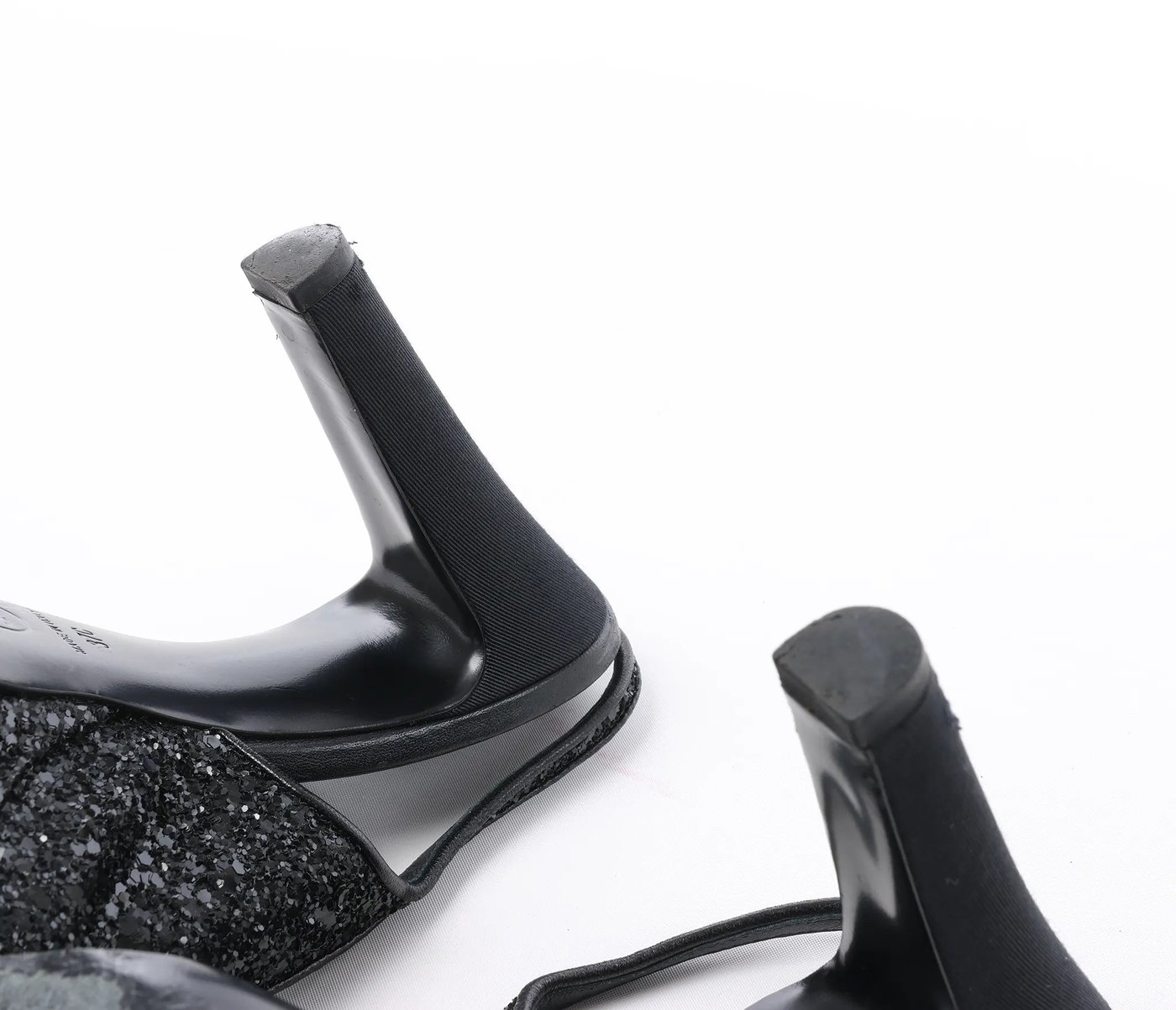 Chanel Coco Mark Leather x Glitter Heels in Black G37586, Size EU 37 C