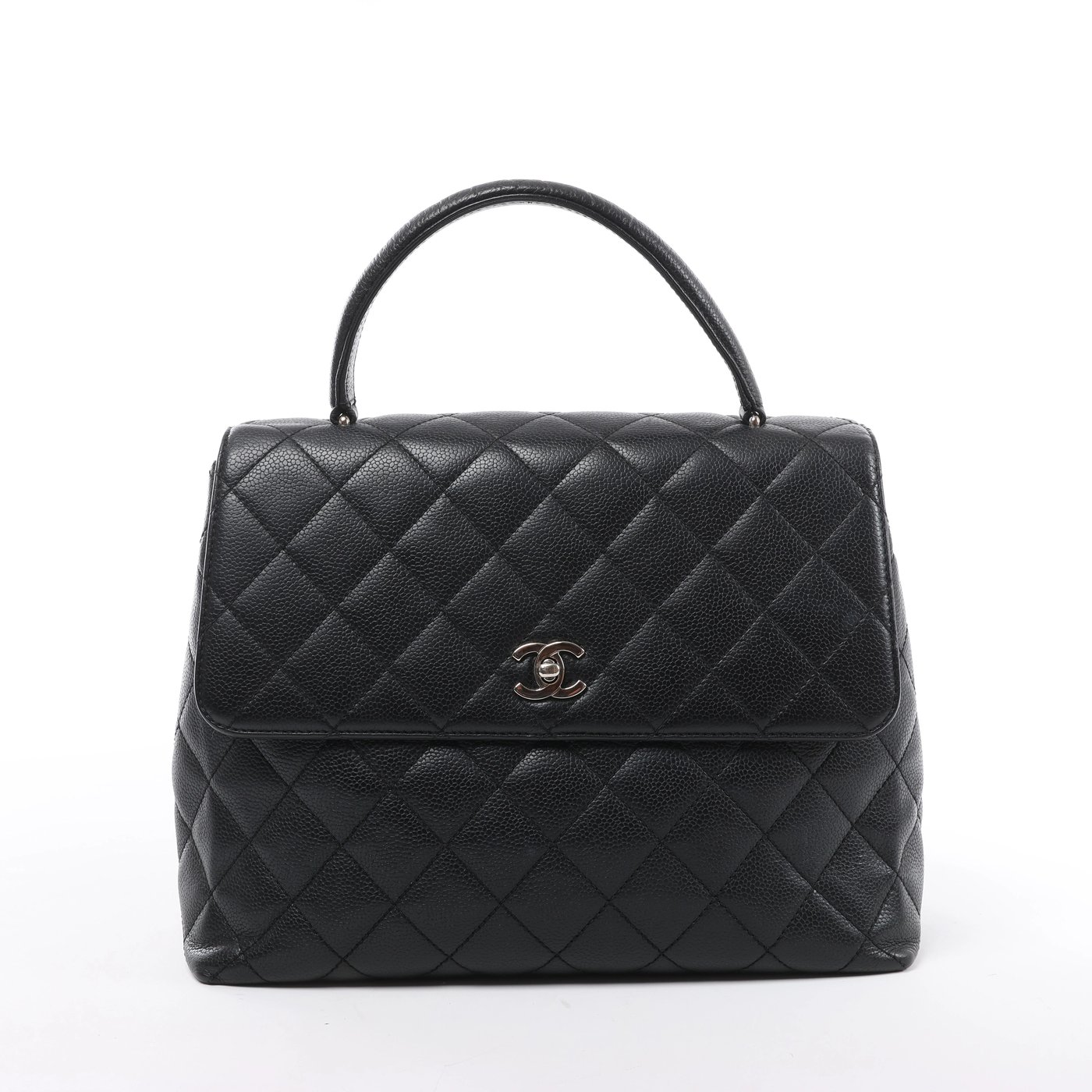 Chanel Classic Kelly Matelasse Caviar Leather Handbag in Black