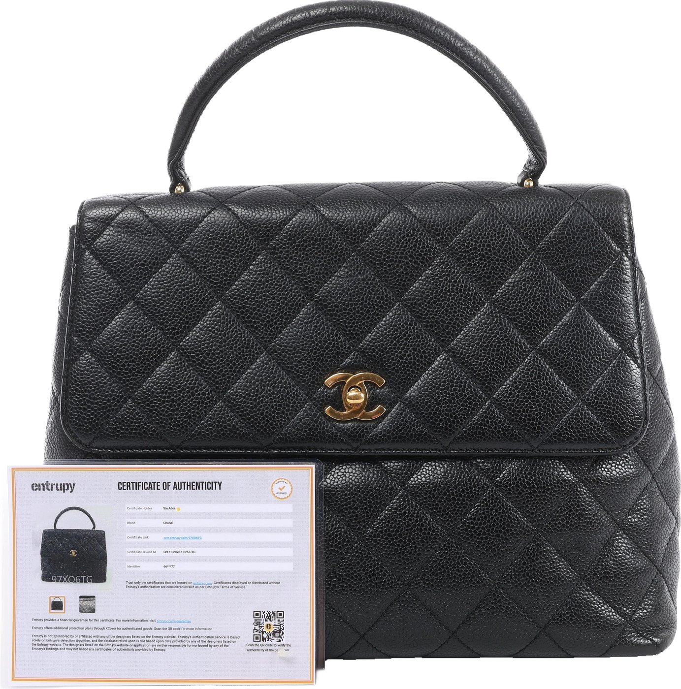 Chanel Classic Kelly Matelasse Caviar Leather Handbag in Black
