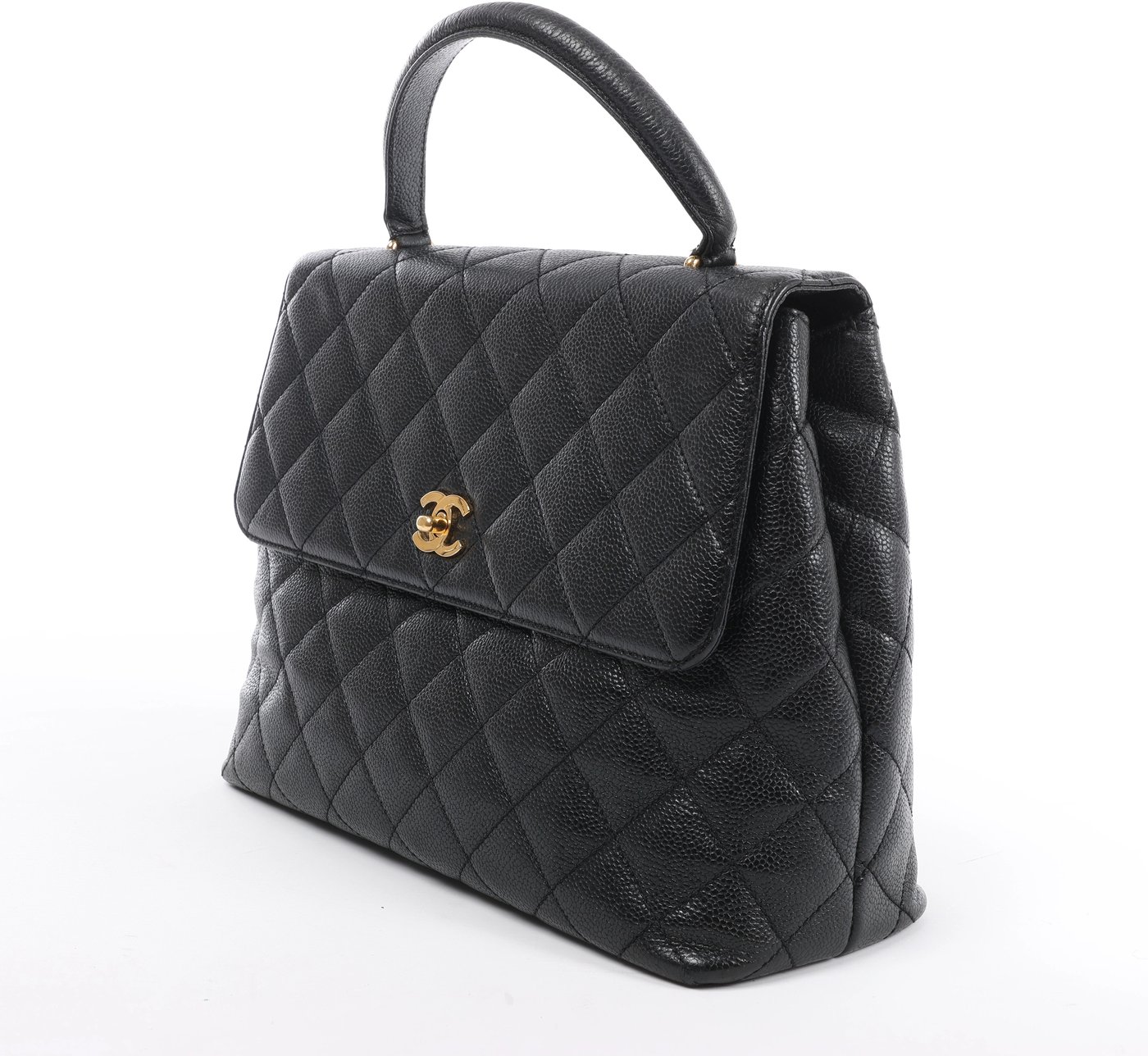 Chanel Classic Kelly Matelasse Caviar Leather Handbag in Black