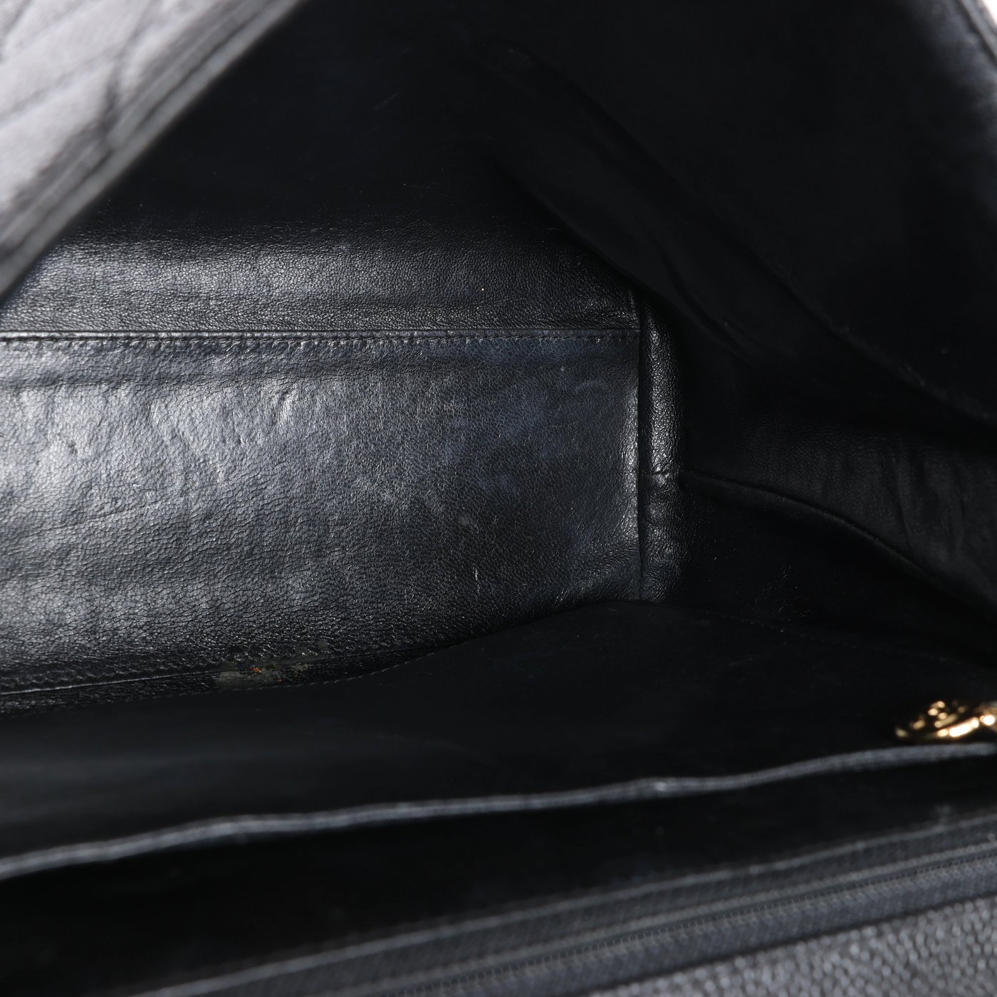 Chanel Classic Kelly Matelasse Caviar Leather Handbag in Black