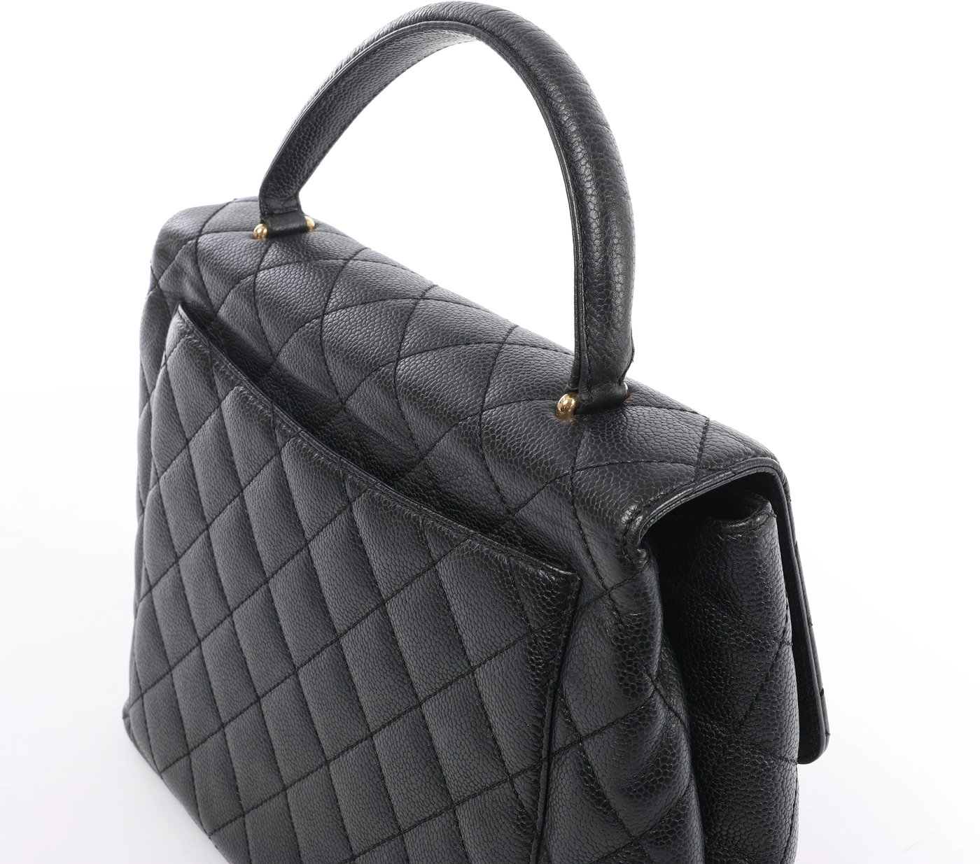 Chanel Classic Kelly Matelasse Caviar Leather Handbag in Black