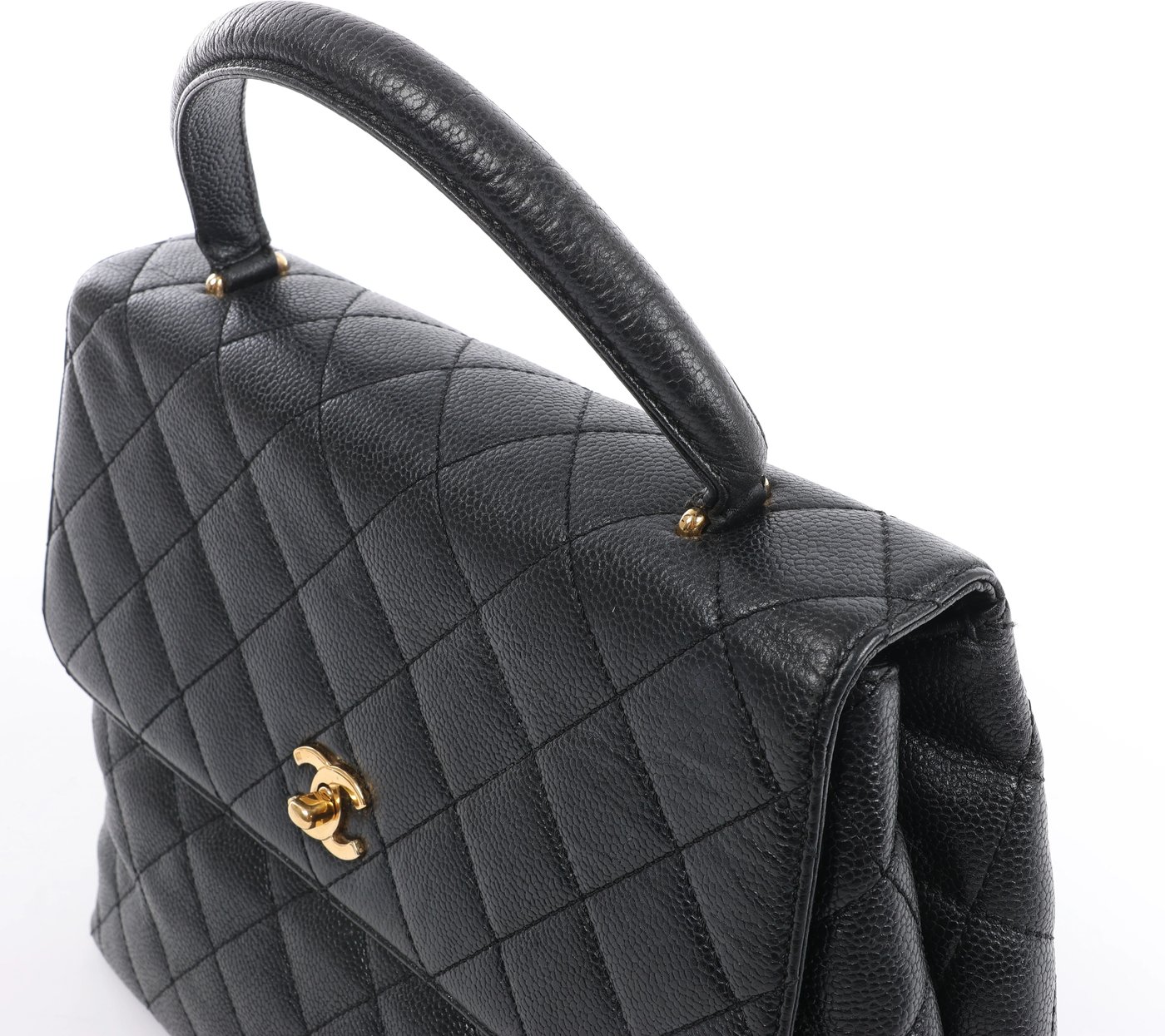 Chanel Classic Kelly Matelasse Caviar Leather Handbag in Black