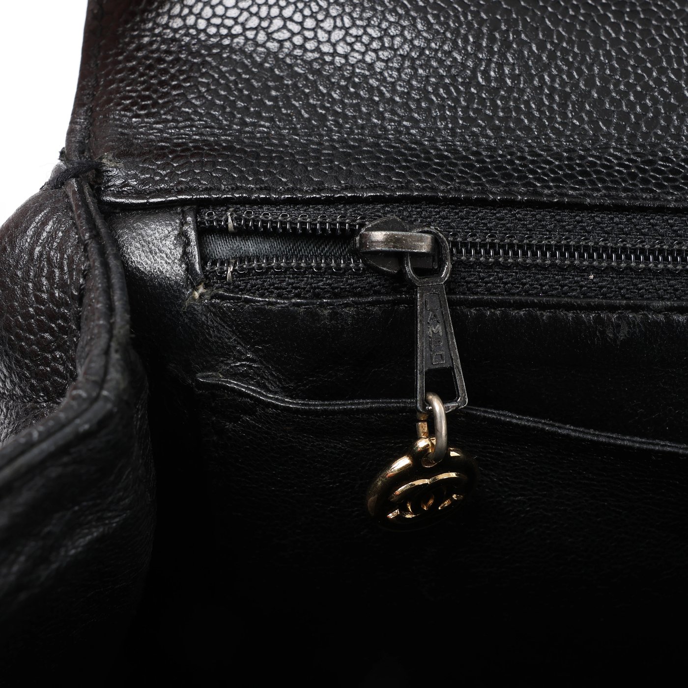 Chanel Classic Kelly Matelasse Caviar Leather Handbag in Black