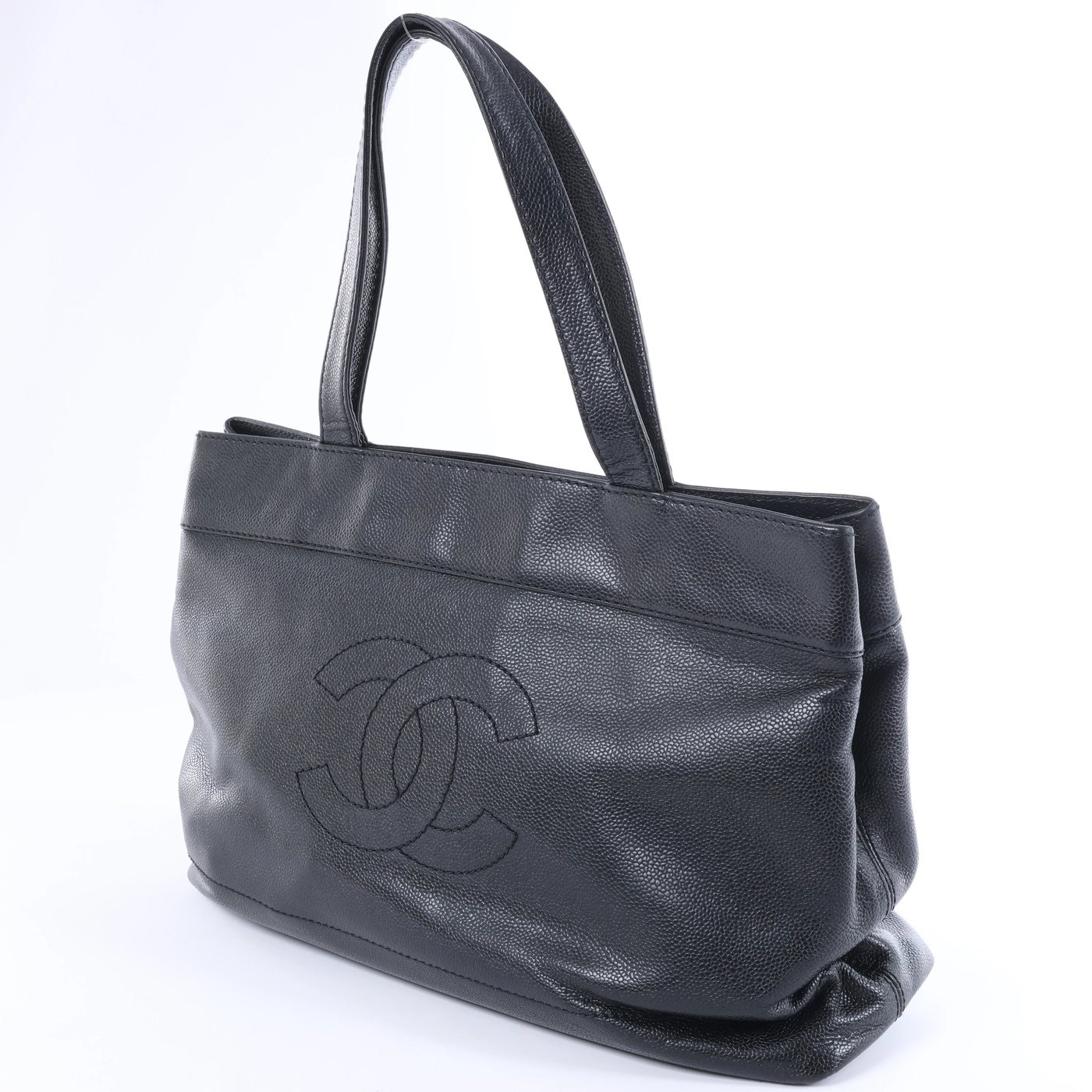 Chanel Coco Mark Line Caviar Leather Shoulder Bag in Black