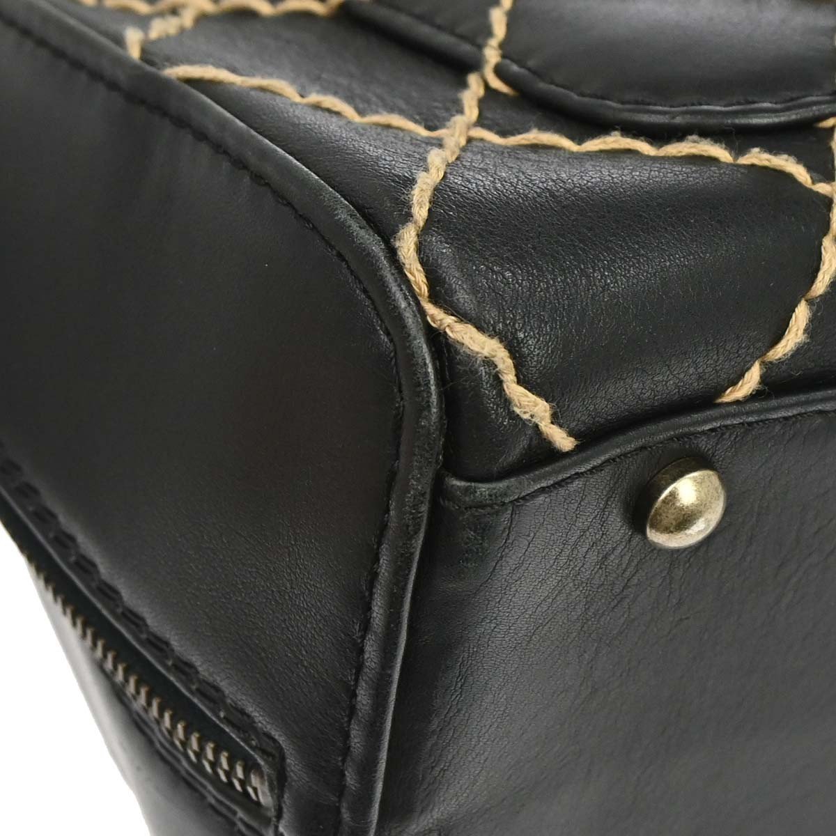 Chanel Surpique Zip Around Satchel Quilted Leather Large