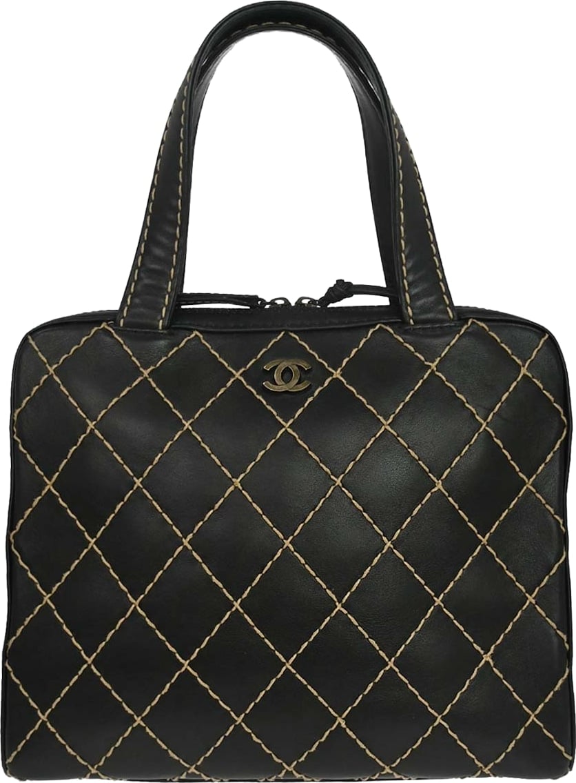 Chanel Surpique Zip Around Satchel Quilted Leather Large