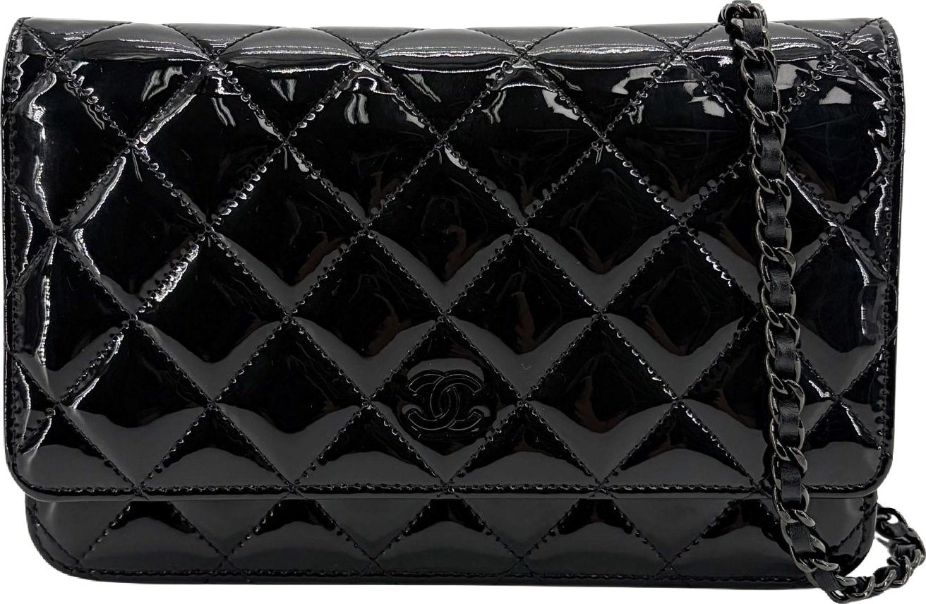Chanel So Black Wallet on Chain Quilted Patent