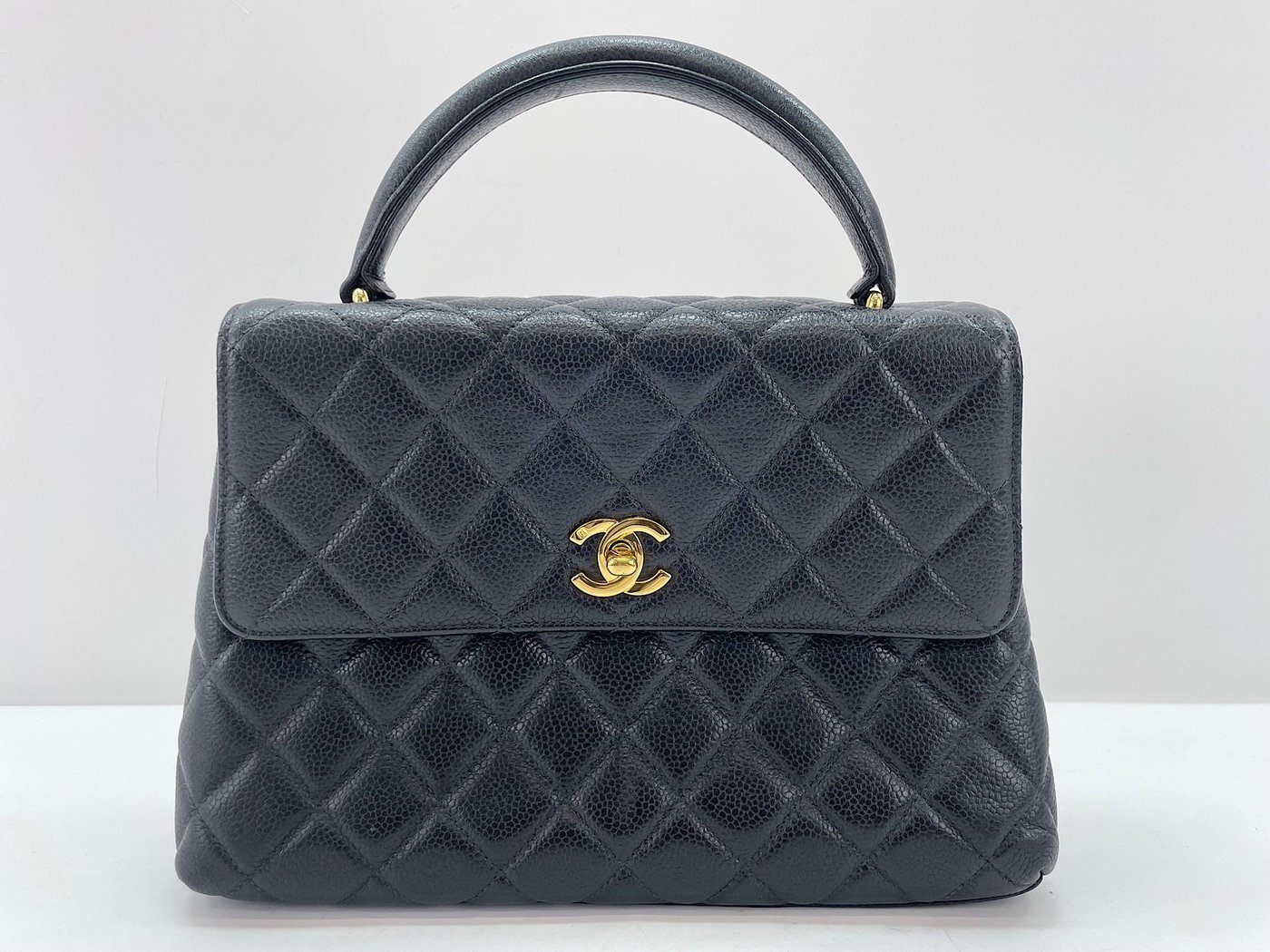 Chanel Vintage Two-Tone Kelly Top Handle Quilted Caviar Jumbo