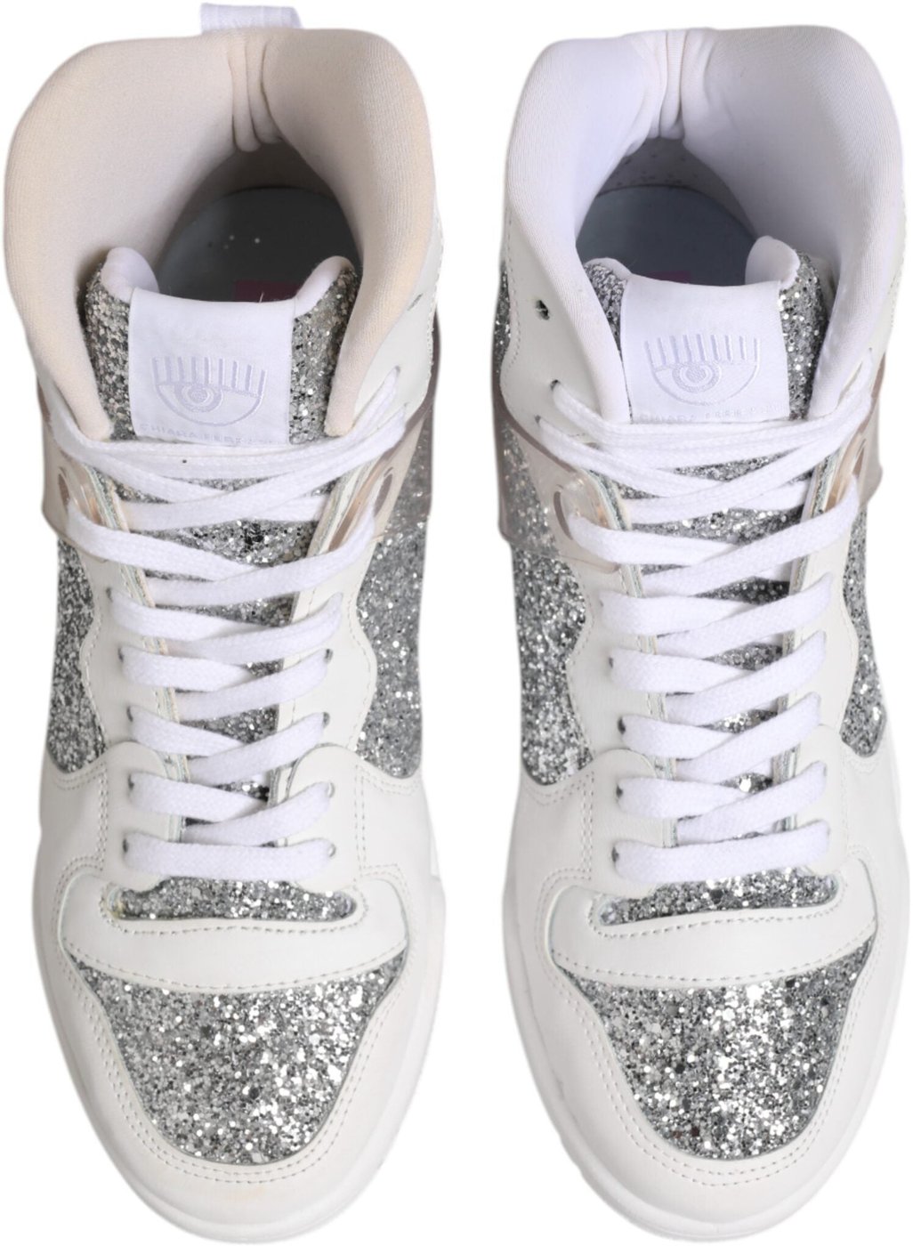 Chiara Ferragni White Silver High Top Women Sneakers Shoes