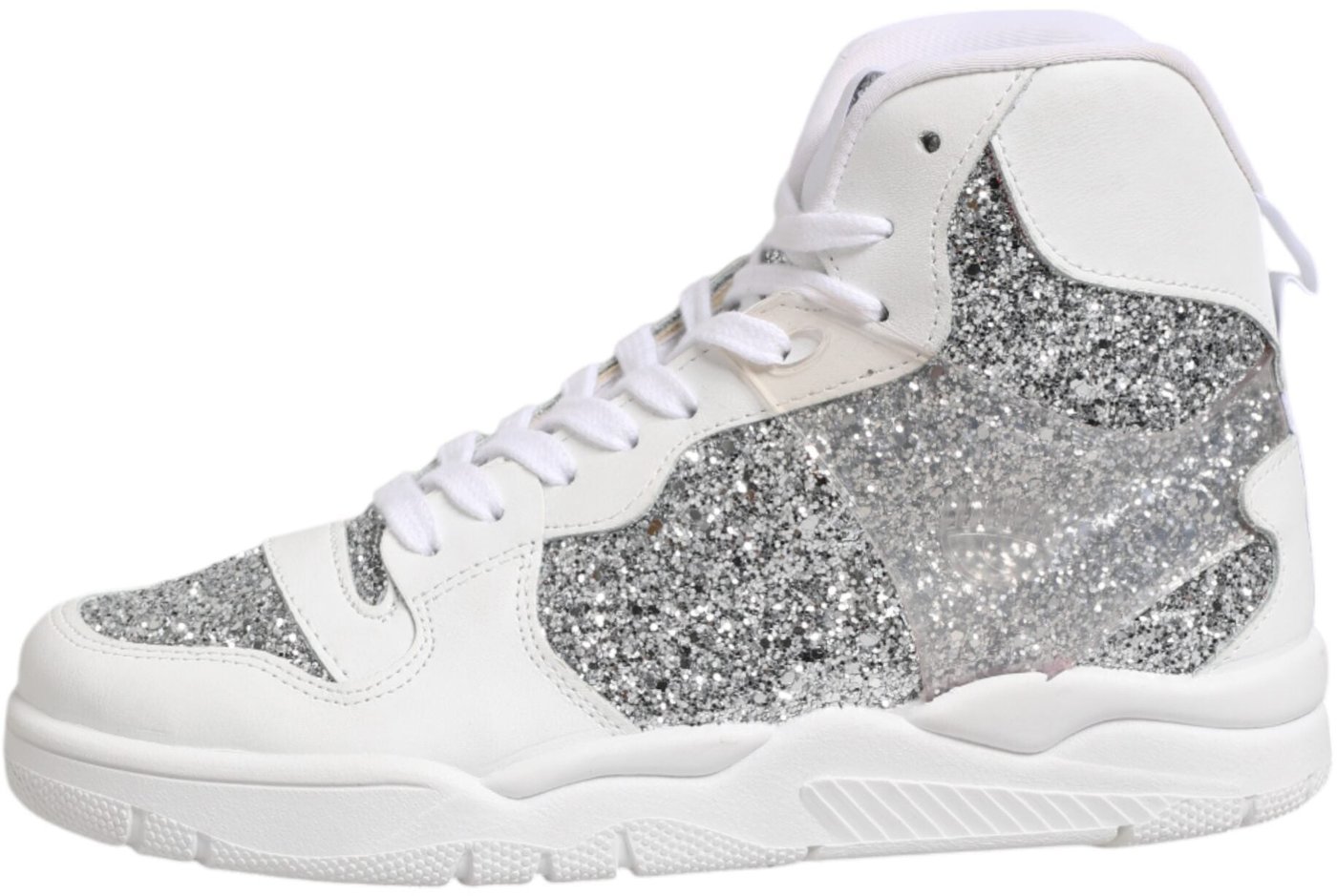 Chiara Ferragni White Silver High Top Women Sneakers Shoes