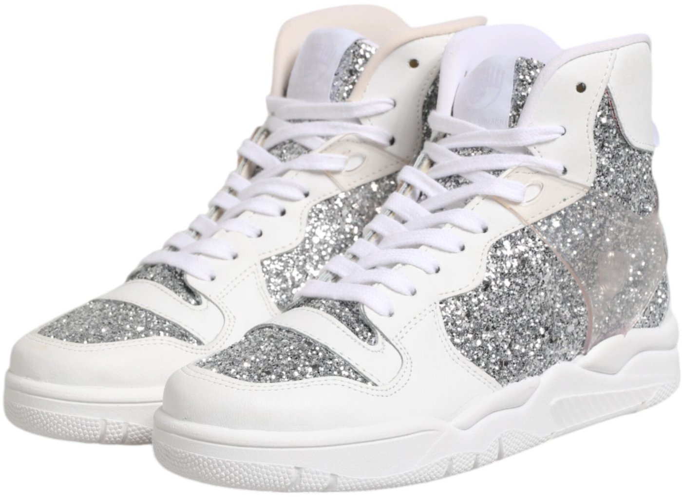 Chiara Ferragni White Silver High Top Women Sneakers Shoes