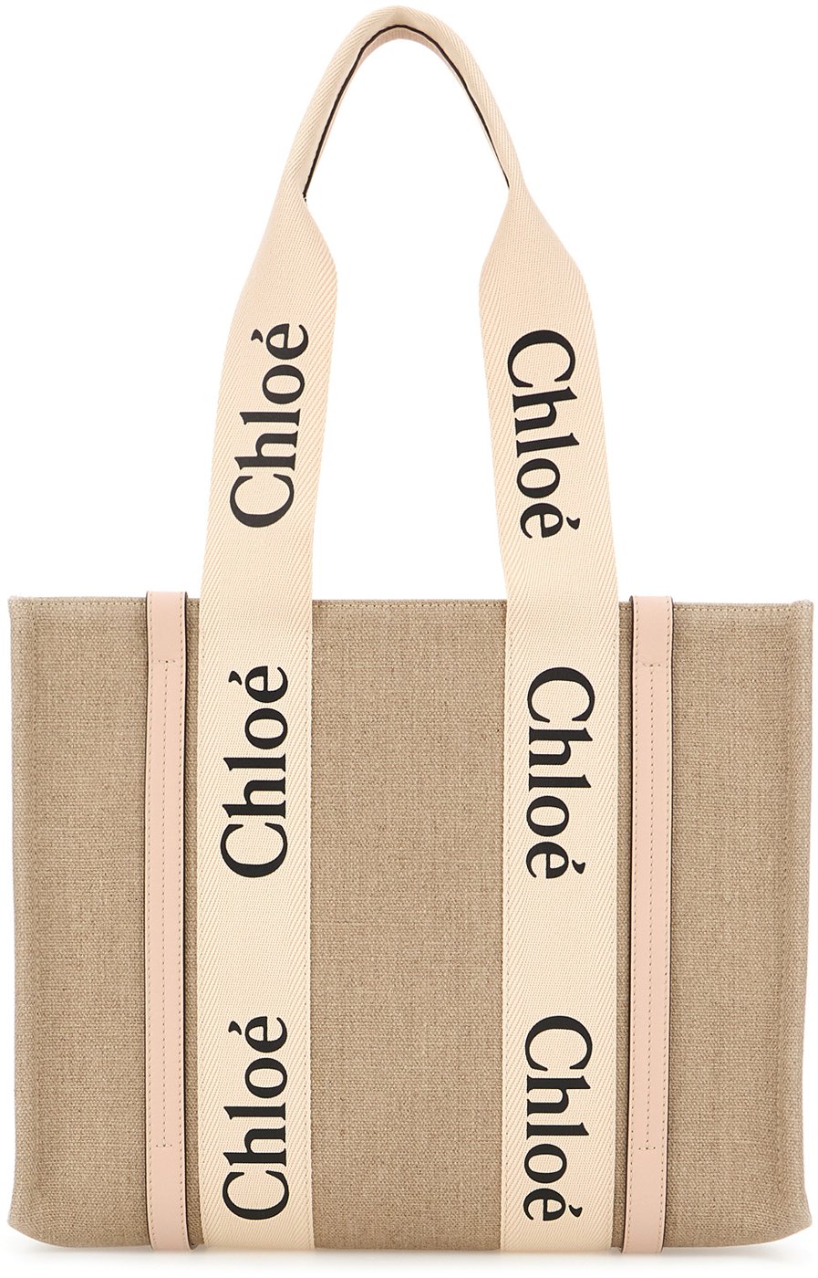 Chloe Cappuccino linen medium Woody shopping bag