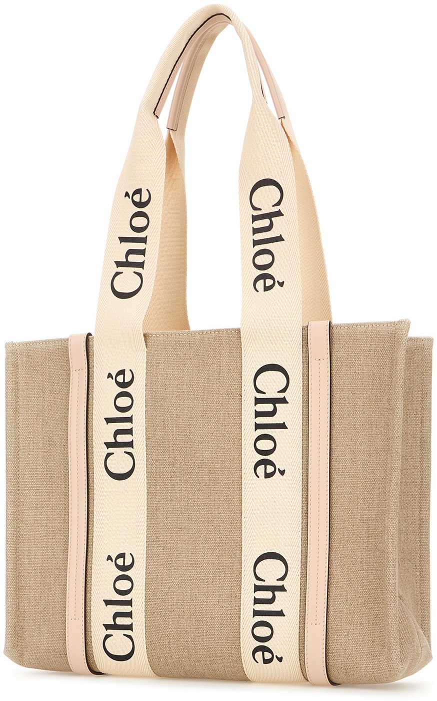 Chloe Cappuccino linen medium Woody shopping bag