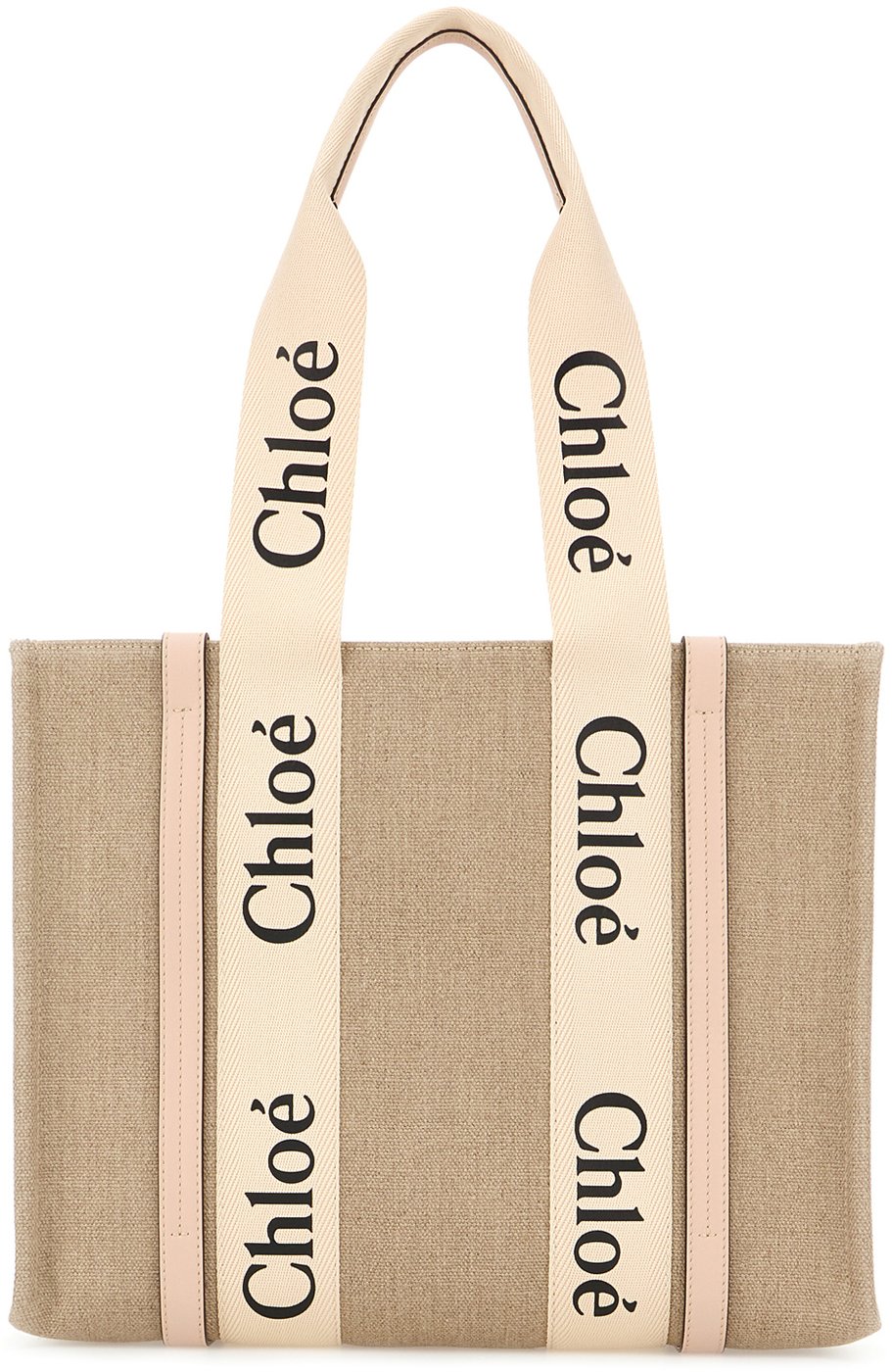 Chloe Cappuccino linen medium Woody shopping bag
