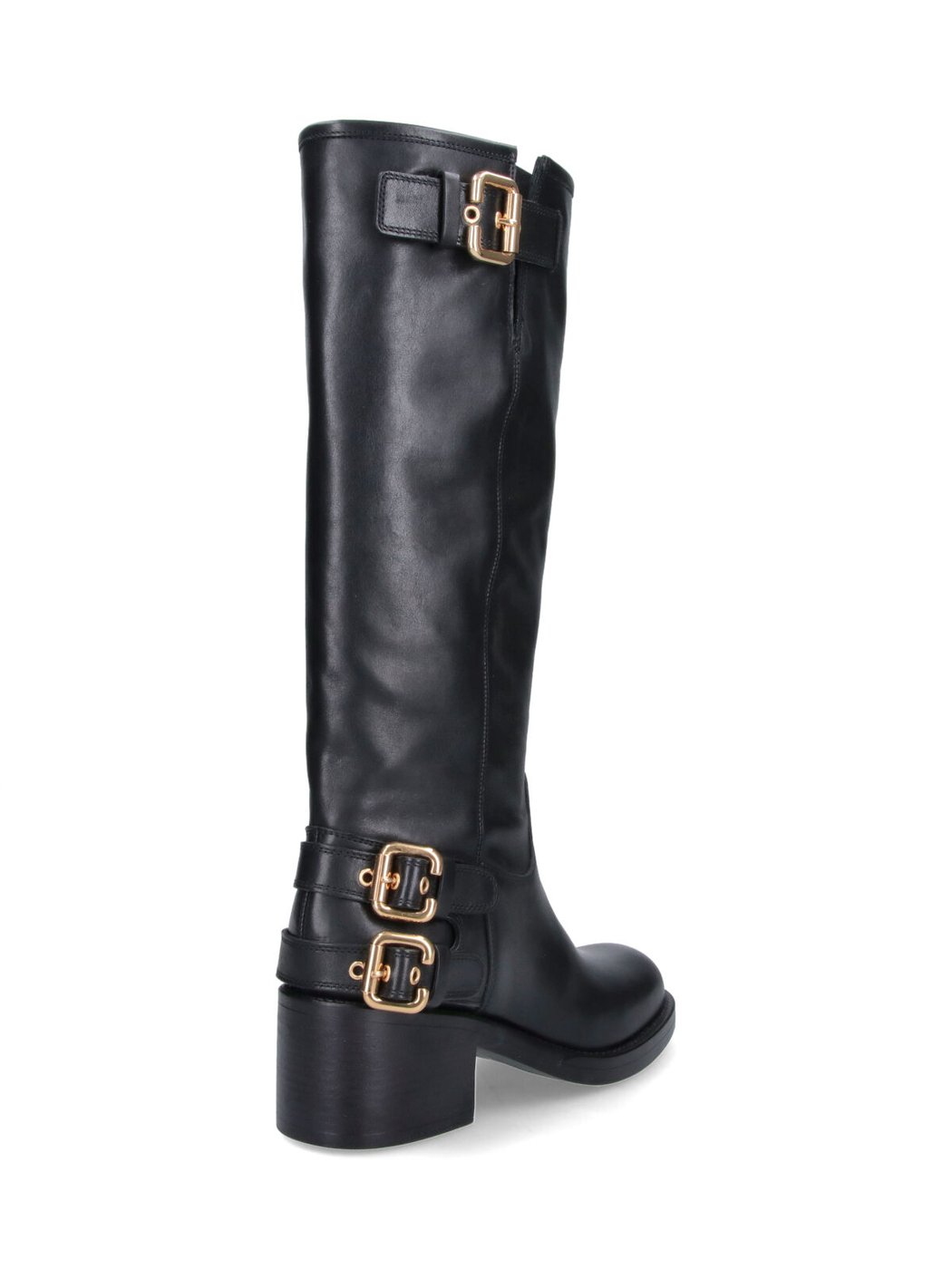 Mid-Calf Black Leather Boots