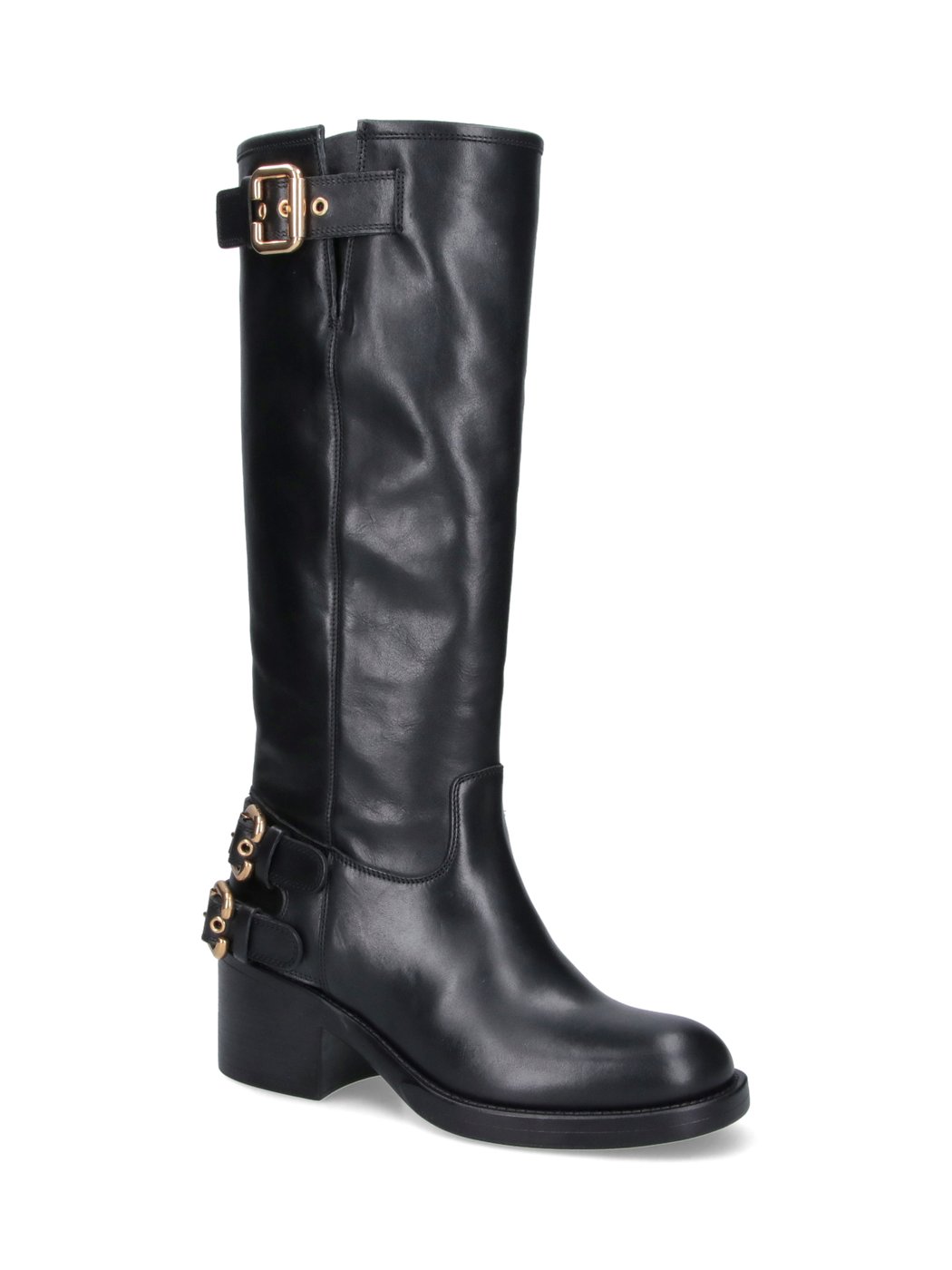 Mid-Calf Black Leather Boots