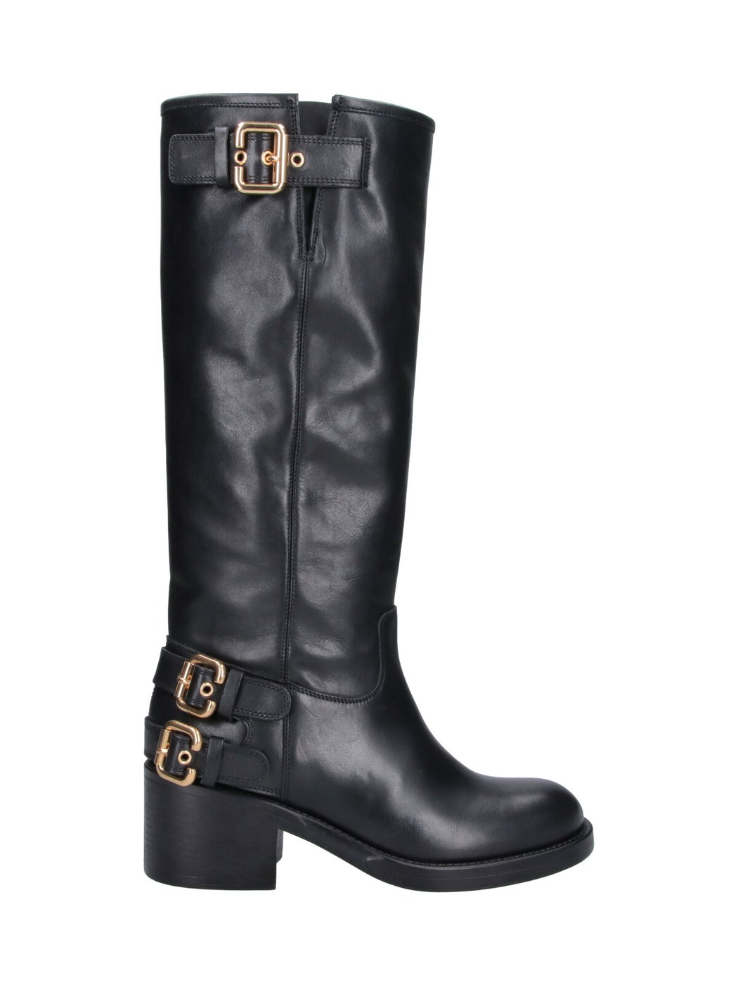 Mid-Calf Black Leather Boots